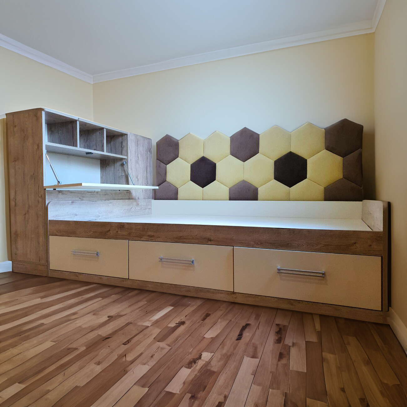 Ліжко Еллі Шервуд Ваніль з коробом для білизни і м'якою спинкою