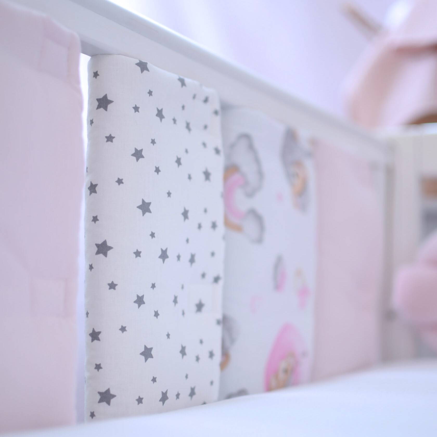 Фенс-бампер Sleepy moon pink-2 з шести одиниць для ліжечка немовлят всередині