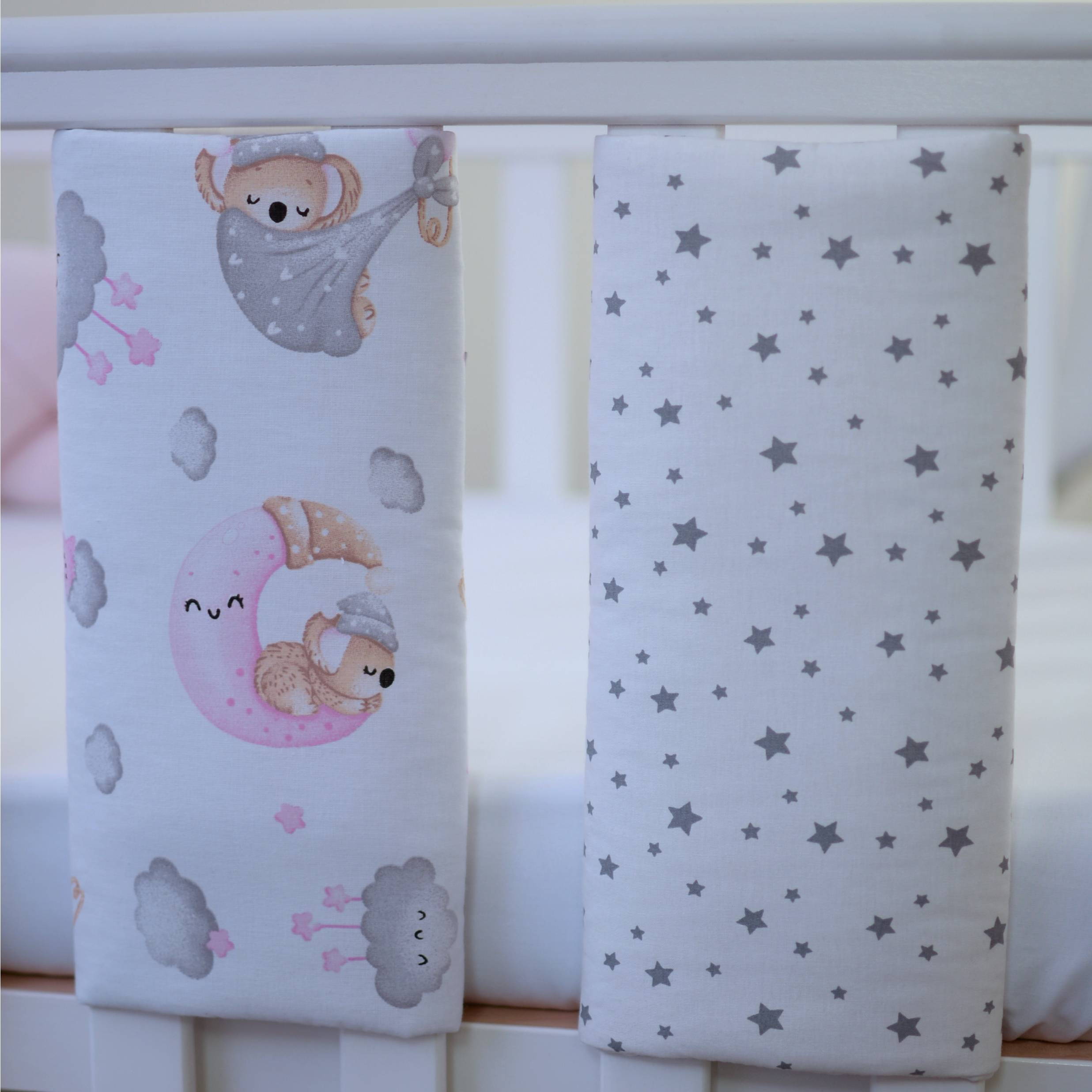 Фенс-бампер Sleepy moon pink-2 з шести одиниць для ліжечка немовлят принт