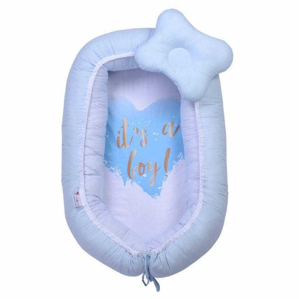 Кокон-гніздечко It's a boy для немовлят з подушкою в комплекті білий фон
