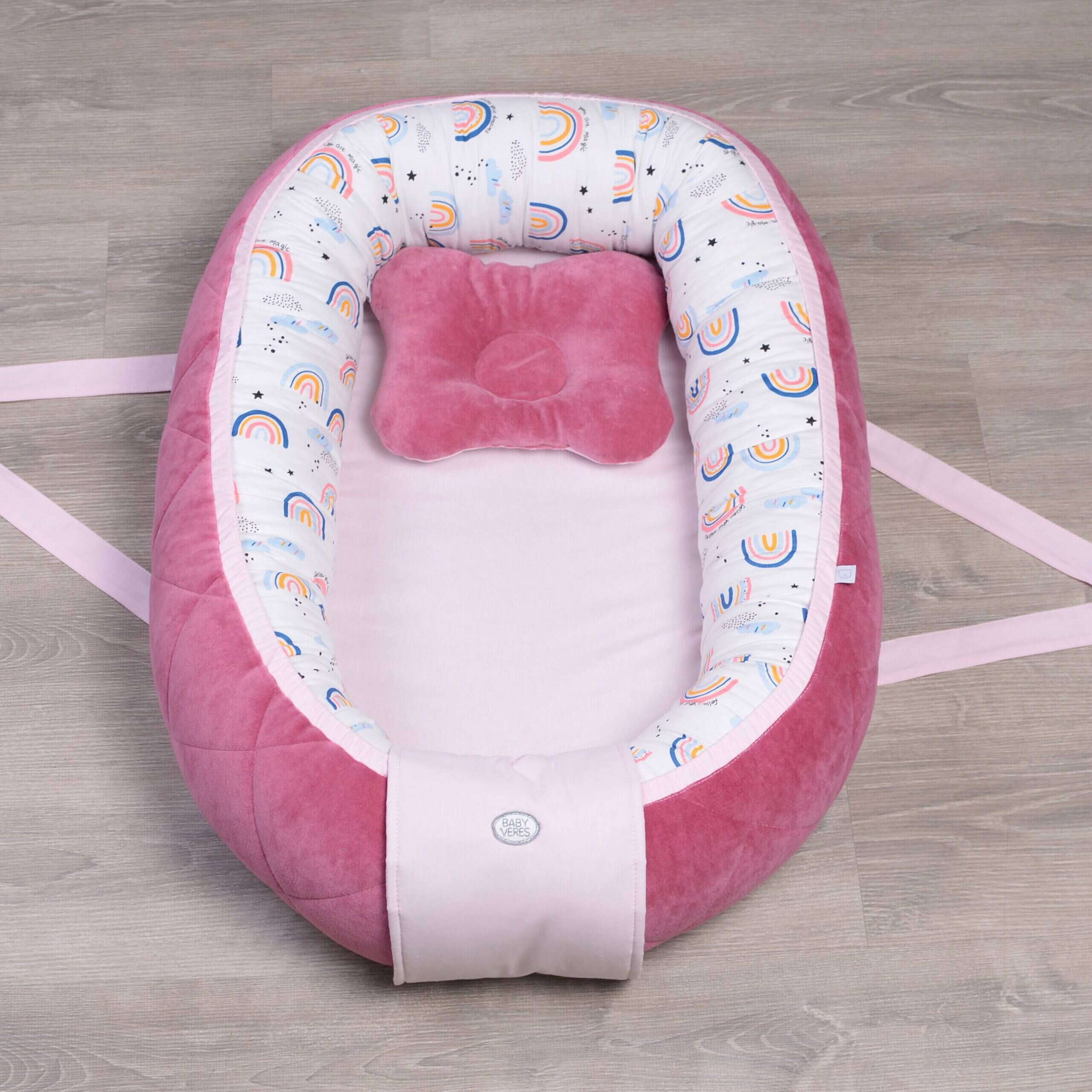 Кокон-гніздечко Velour Rainbow для немовлят з подушкою в комплекті