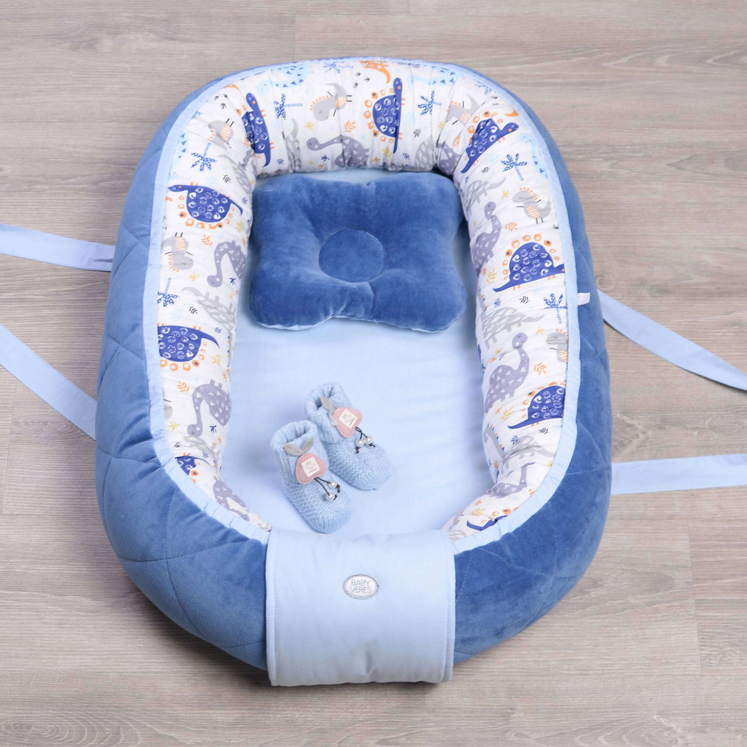 Кокон-гніздечко Velour Dino для немовлят з подушкою в комплекті