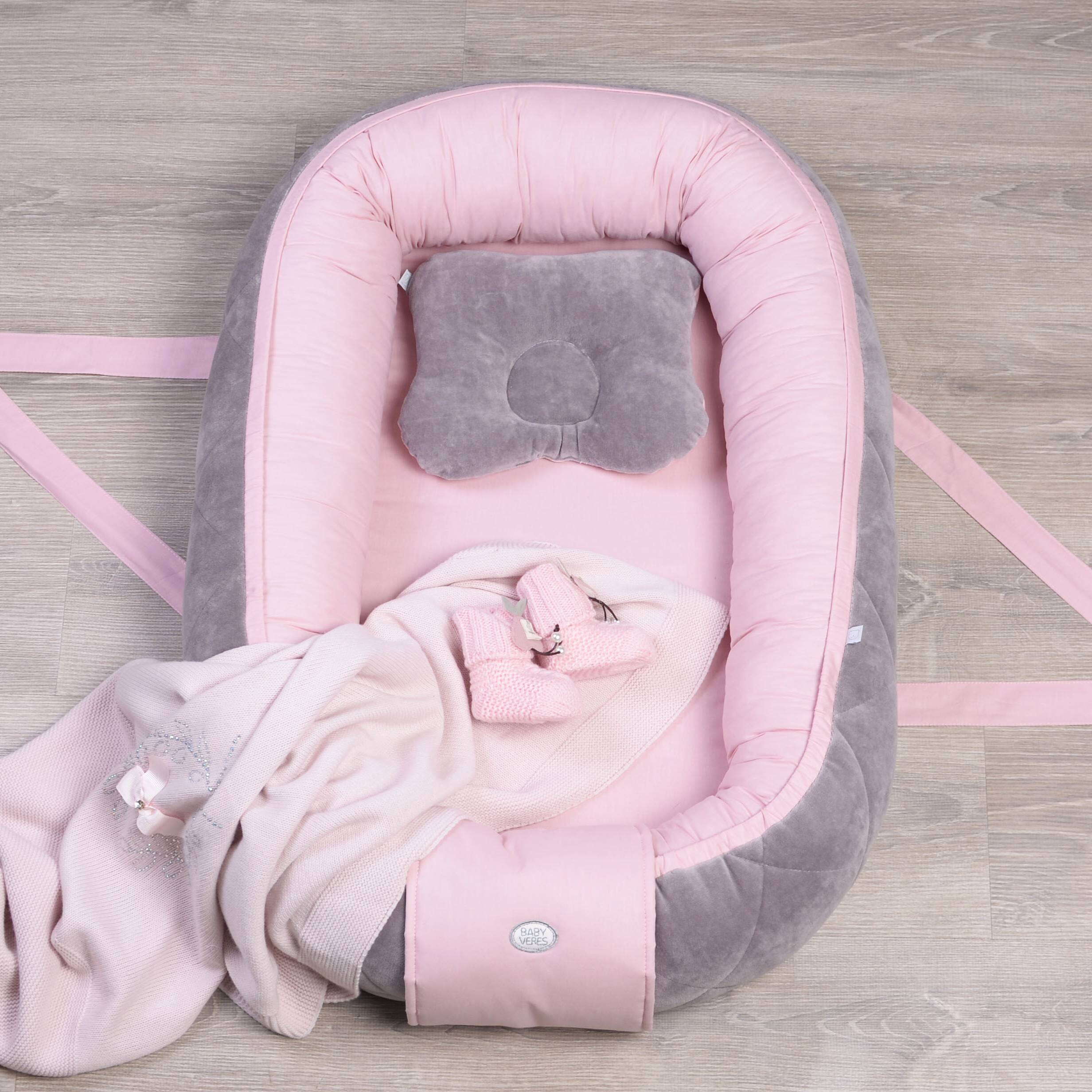 Кокон-гніздечко Velour Taup-rose для немовлят з подушкою