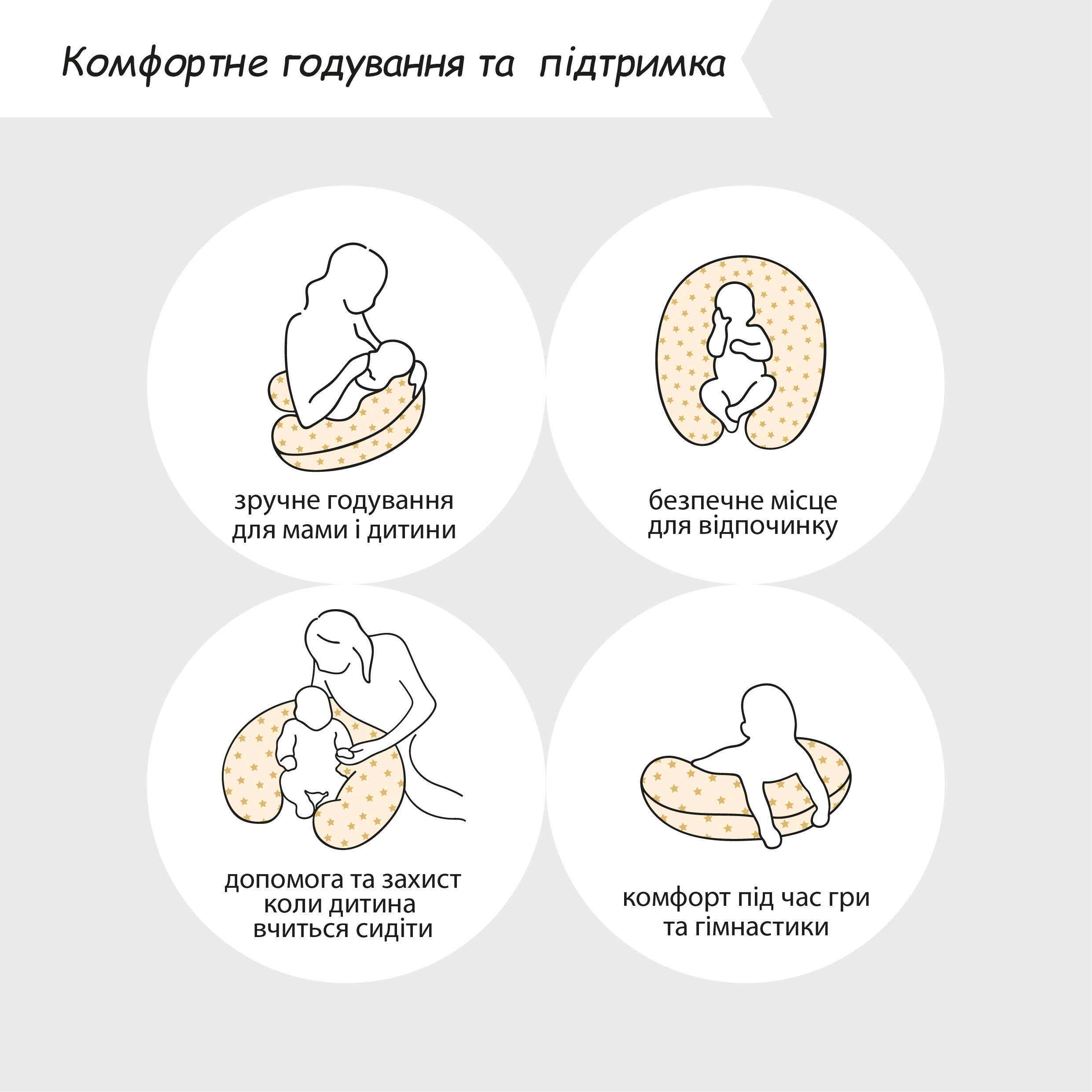 Подушка для годування Comfort Velour stars grey для немовлят опис