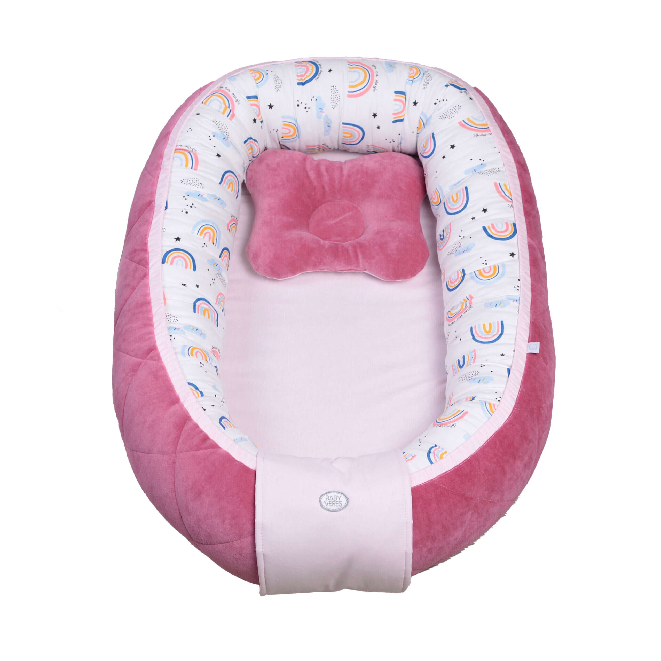 Кокон-гніздечко Velour Rainbow для немовлят з подушкою в комплекті білий фон