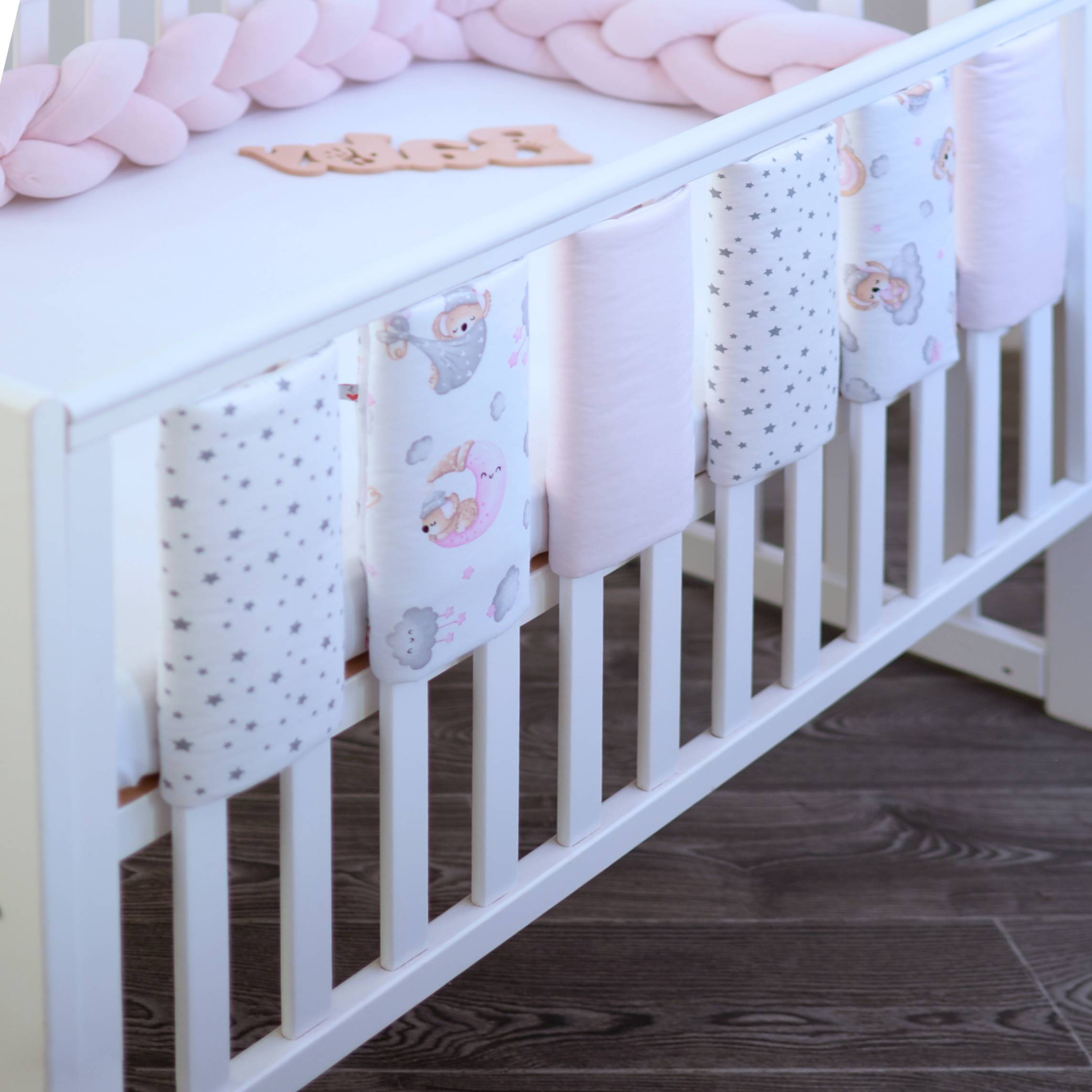 Фенс-бампер Sleepy moon pink-2 з шести одиниць для ліжечка немовлят