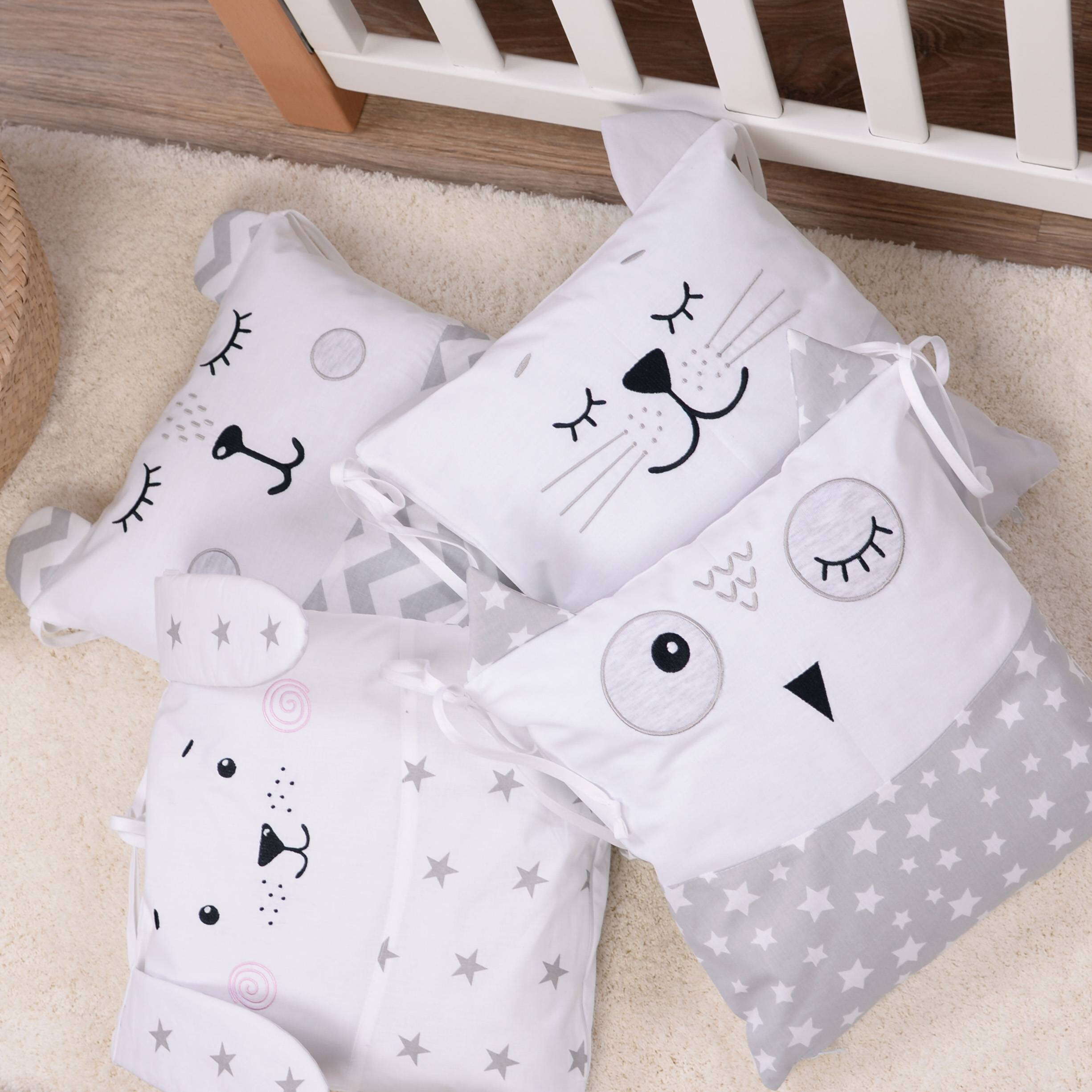 Постельный комплект Smiling animals white-gray из 7 единиц принт