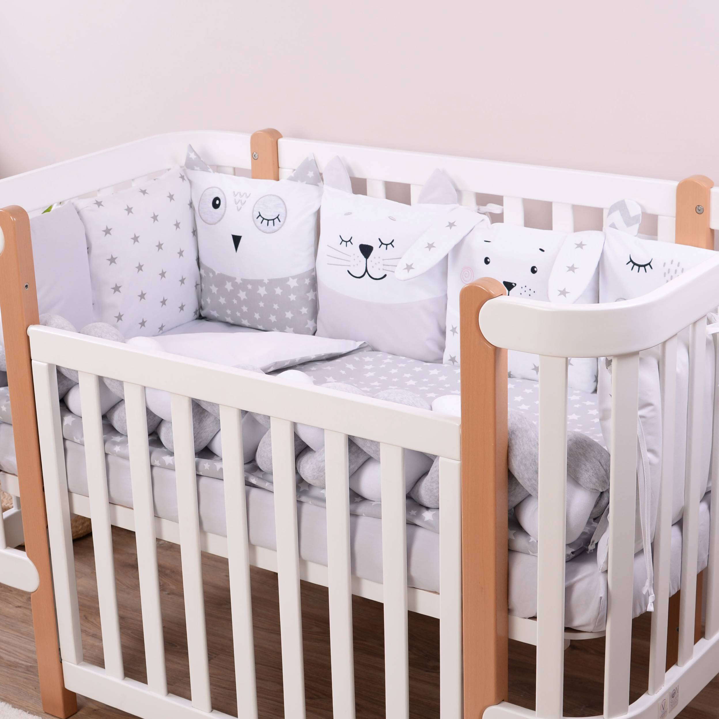 Постельный комплект Smiling animals white-gray из 7 единиц кровать