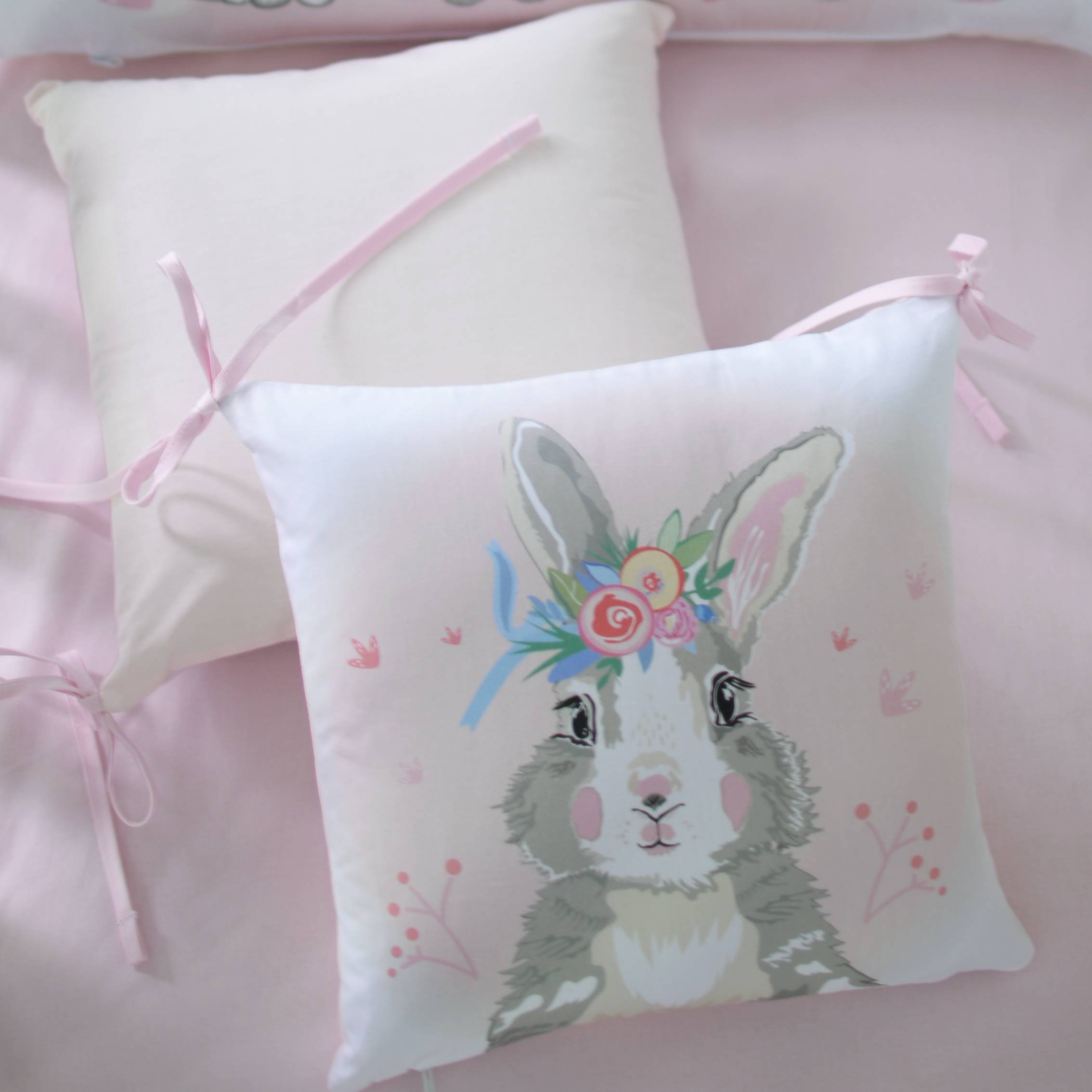 Постільний комплект Summer Bunny pink з 6 одиниць принт