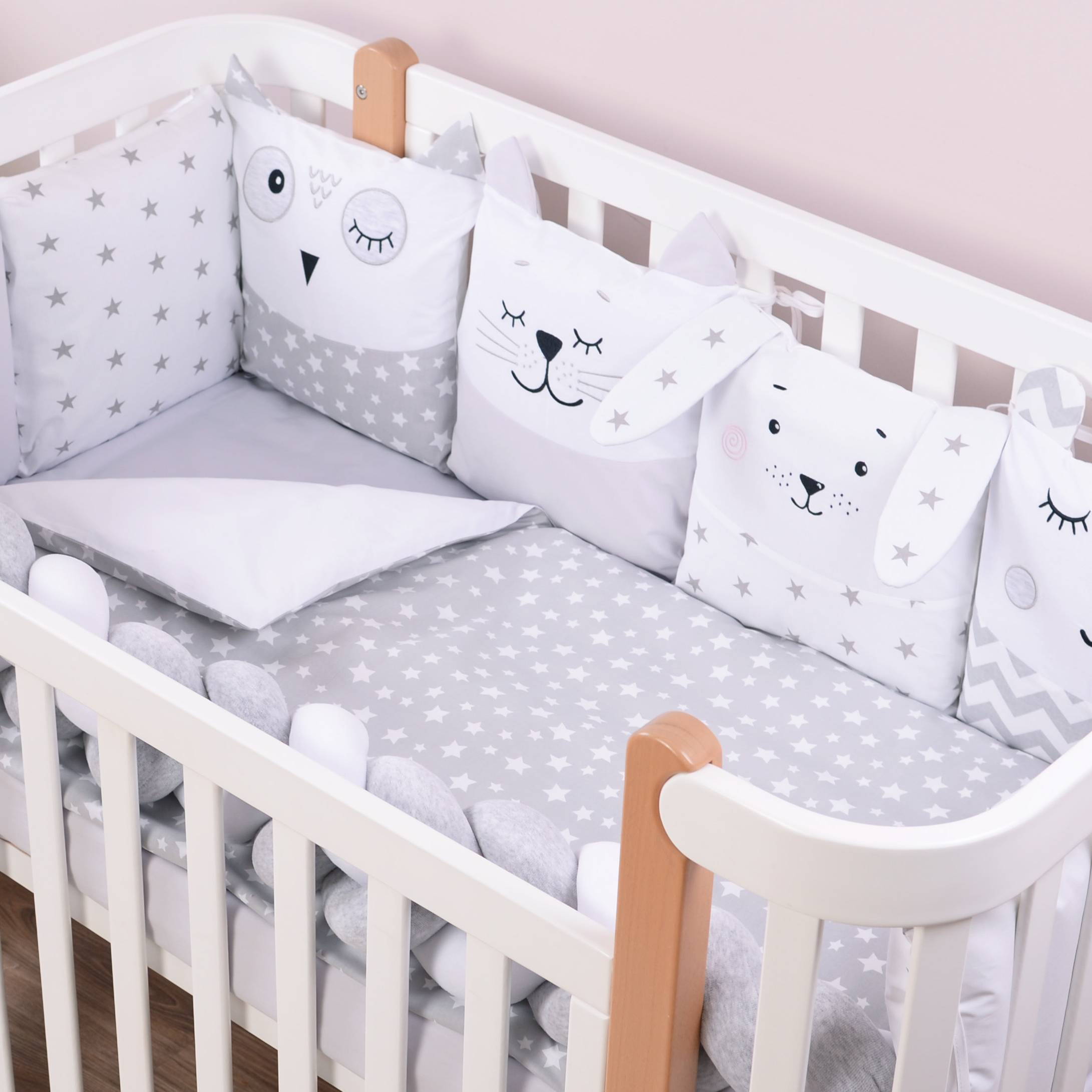 Постільний комплект Smiling animals white-gray