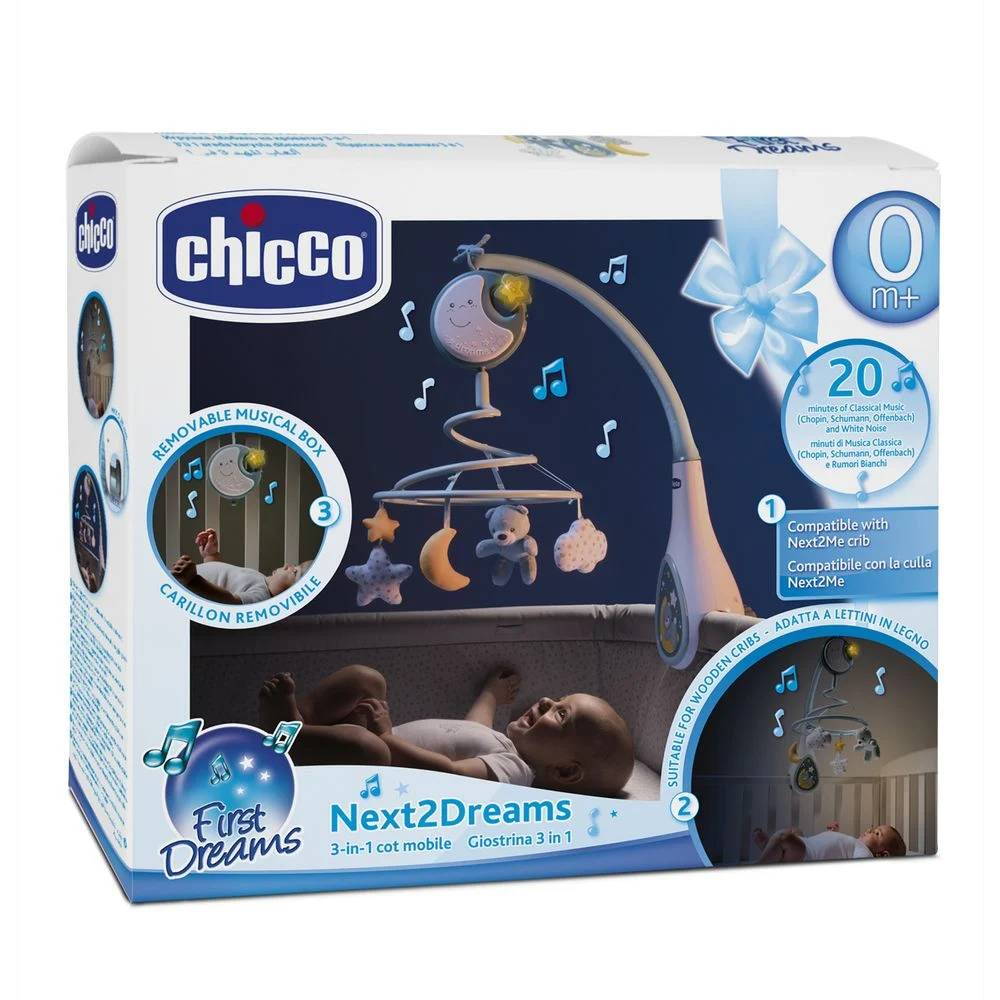 Іграшка на ліжечко мобіль Дрімс Chicco, блакитна коробка