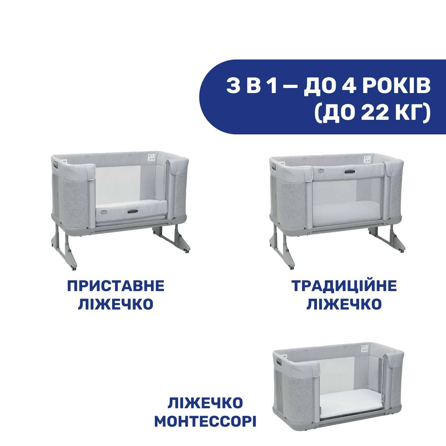 Ліжко 3 в 1 для немовлят Форевер Chicco, світло-сіре вага