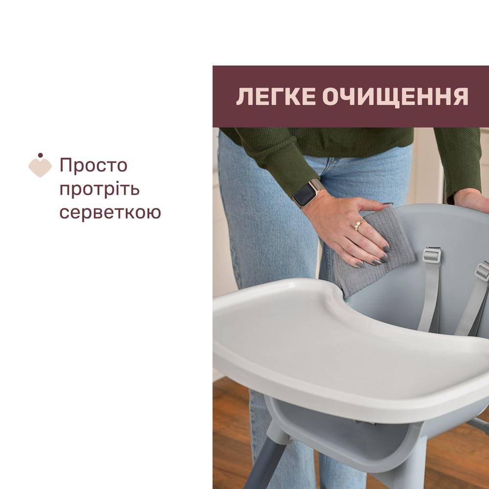 Стільчик для годування 3 в 1 Поллі Зест Chicco, білий догляд