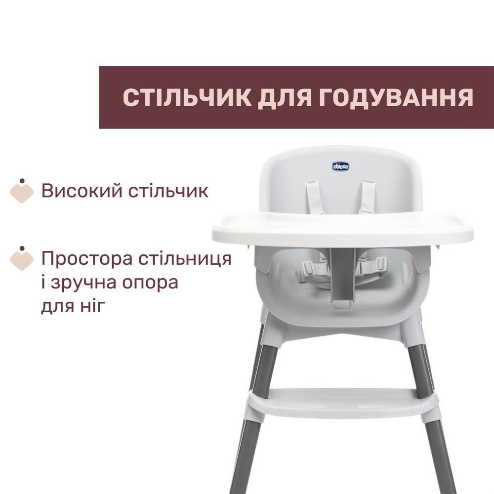 Стільчик для годування 3 в 1 Поллі Зест Chicco, білий стільниця