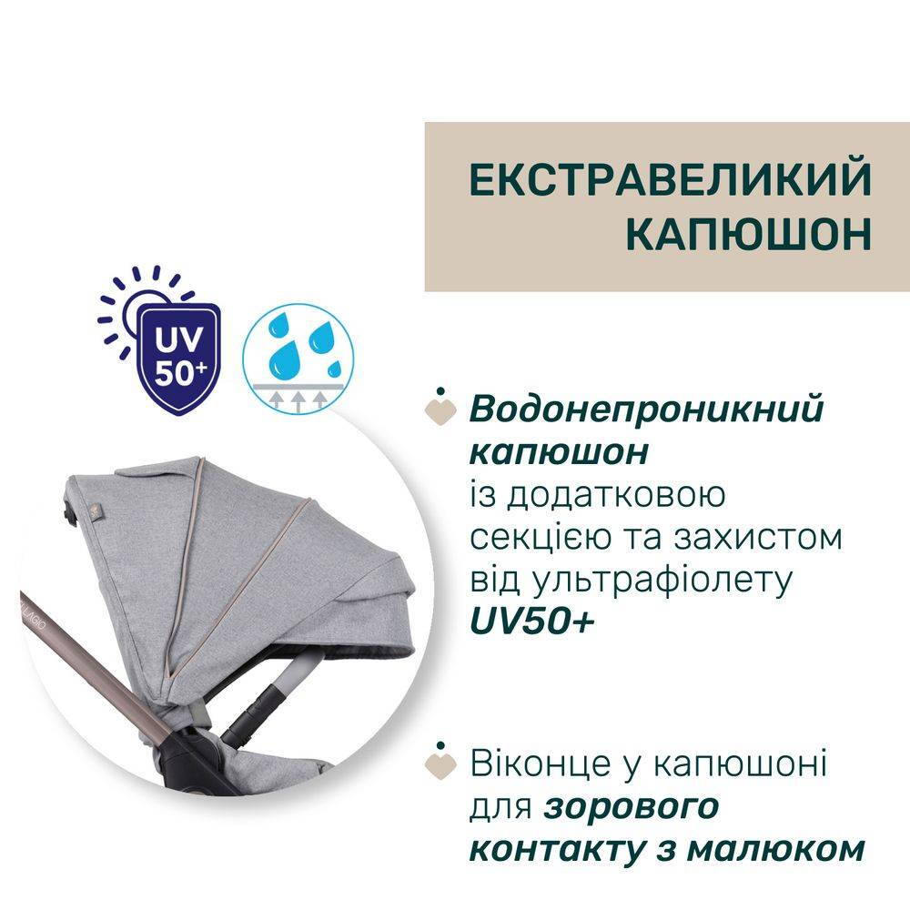 Коляска 2 в 1 Белладжіо Chicco, світло-сіра капюшон