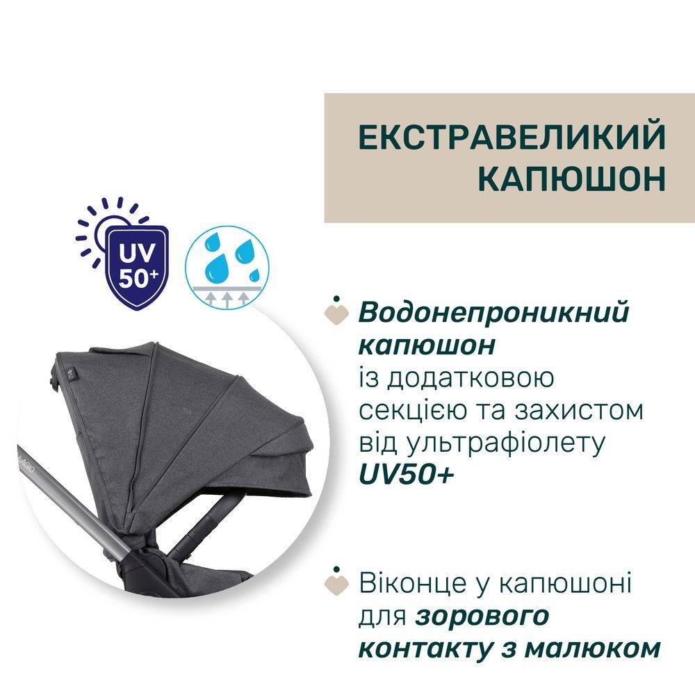 Коляска 2 в 1 Белладжіо Chicco, темно-сіра капюшон