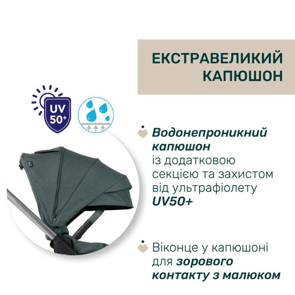 Коляска 2 в 1 Белладжіо Chicco, темно-зелена капюшон