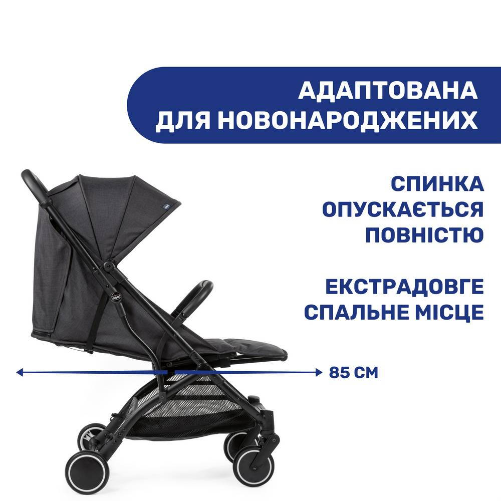 Прогулянкова коляска Троллей Мі Chicco, чорна адапт
