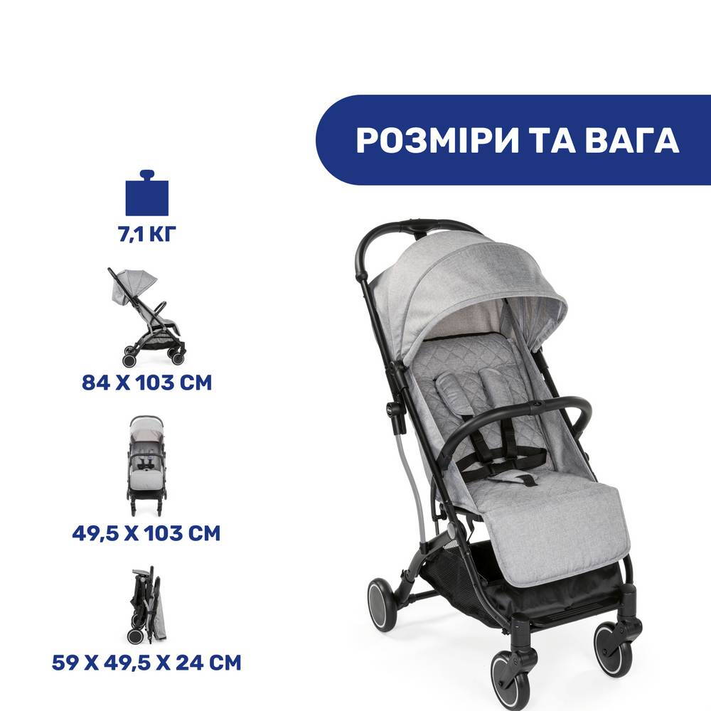 Прогулянкова коляска Троллей Мі Chicco, сіра розміри