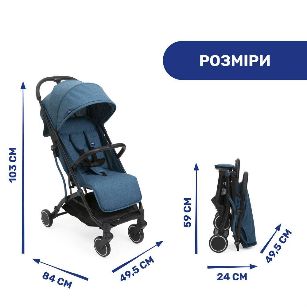 Прогулянкова коляска Троллей Мі Chicco, синя розмір
