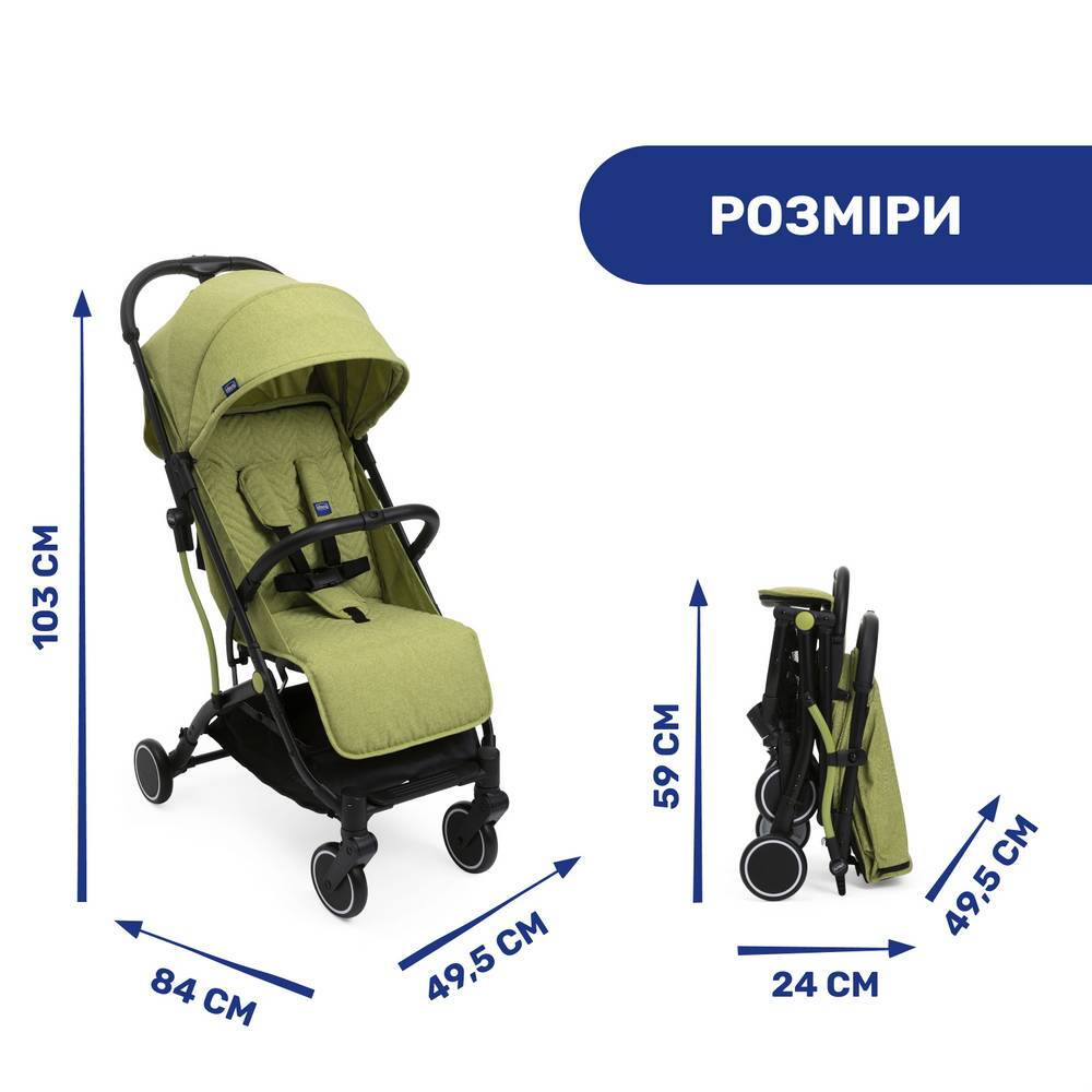 Прогулянкова коляска Троллей Мі Chicco, зелена розміри