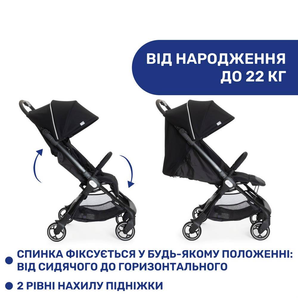 Прогулянкова коляска WE Chicco, чорна від народження