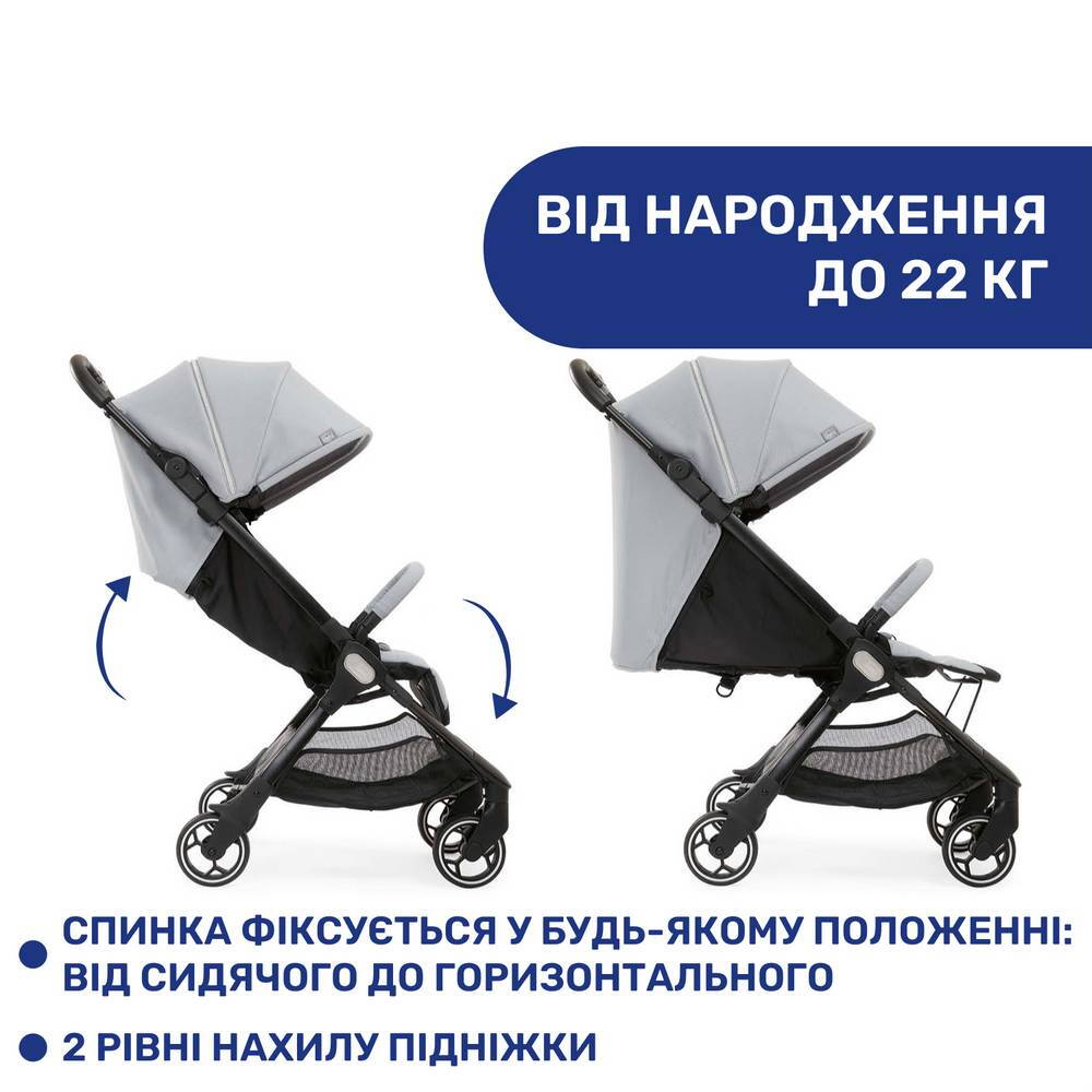 Прогулянкова коляска WE Chicco, сіра рівні