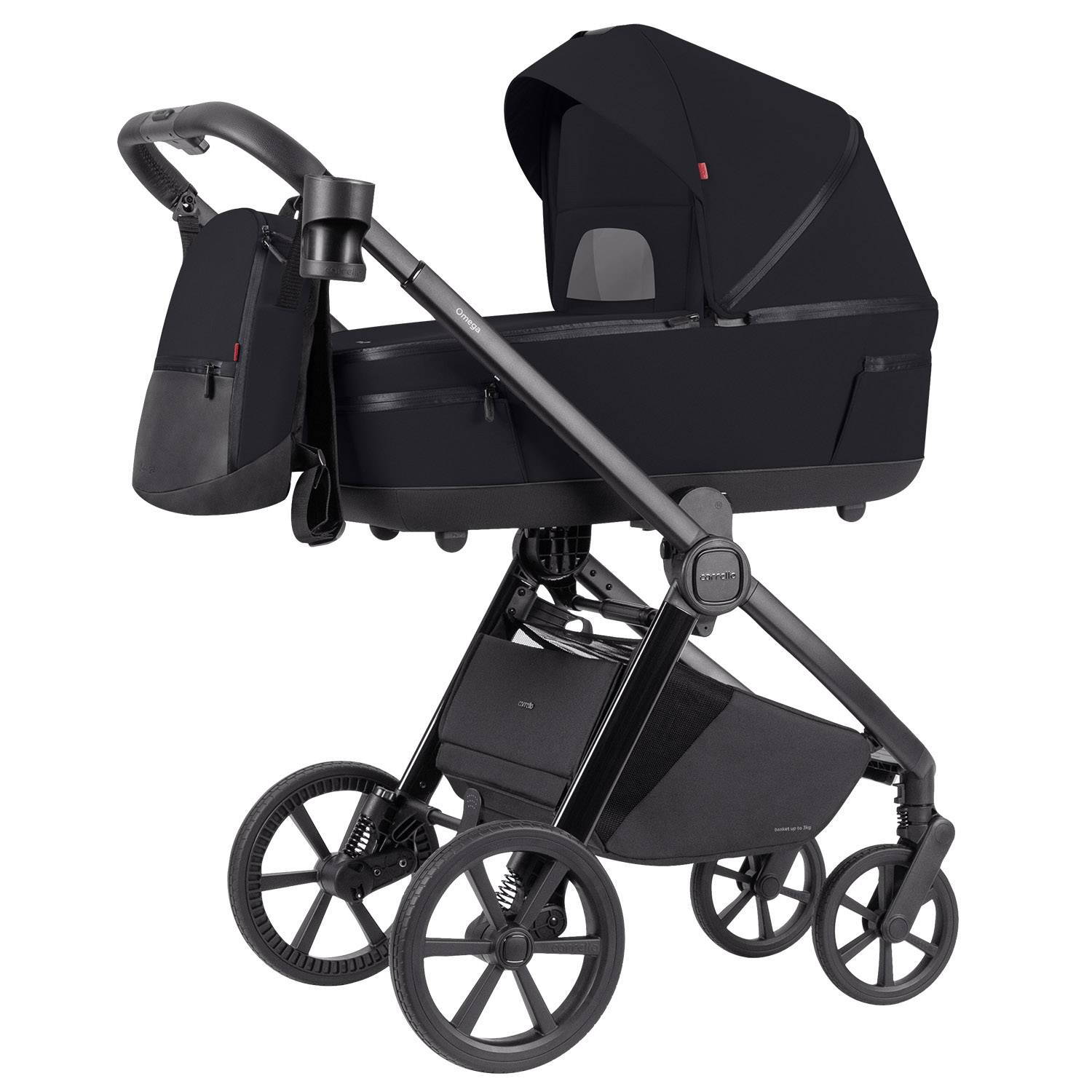 Коляска 2 в 1 Omega plus Carrello, чорна люлька бік|