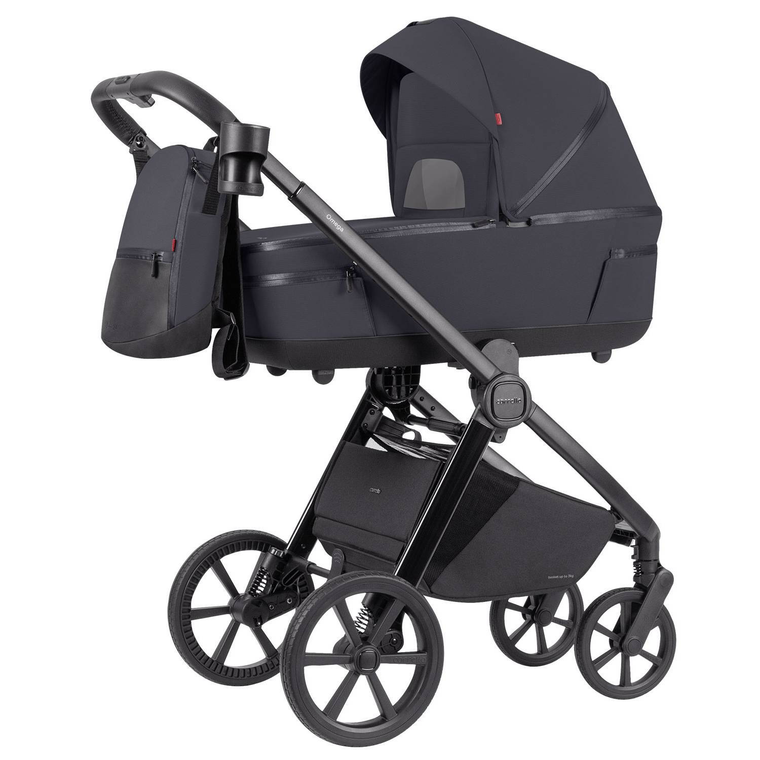 Коляска 2 в 1 Omega plus Carrello, серая люлька бок