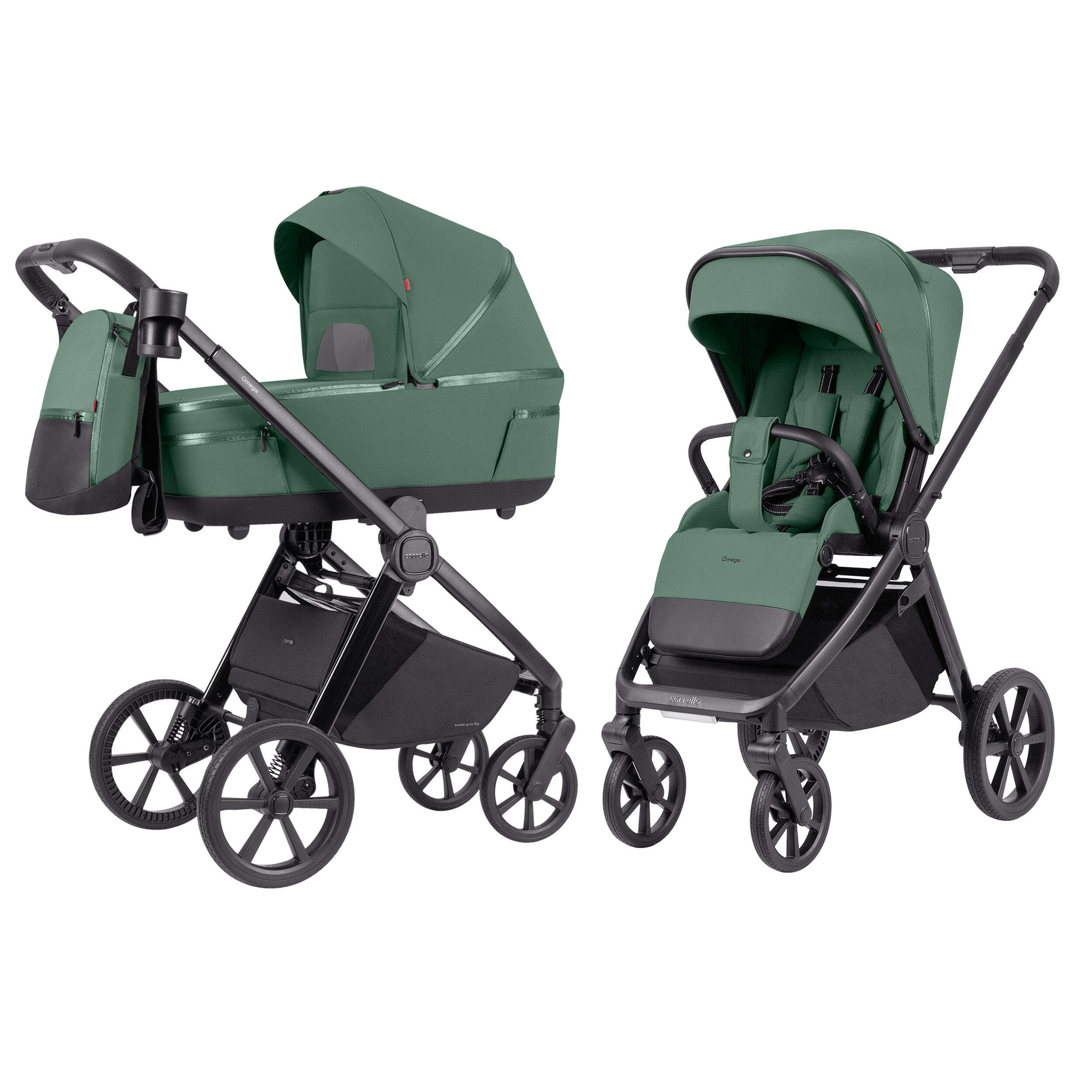 Коляска 2 в 1 Omega plus Carrello, зелена дві разом