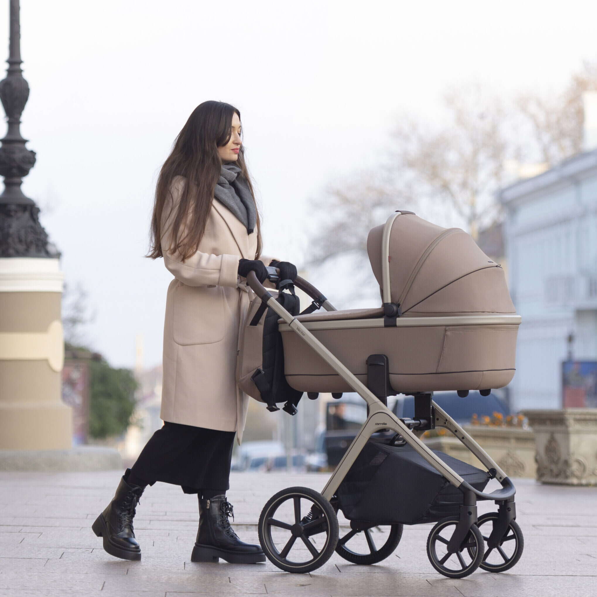 Коляска 2 в 1 Vector Carrello, темно-бежевая улица