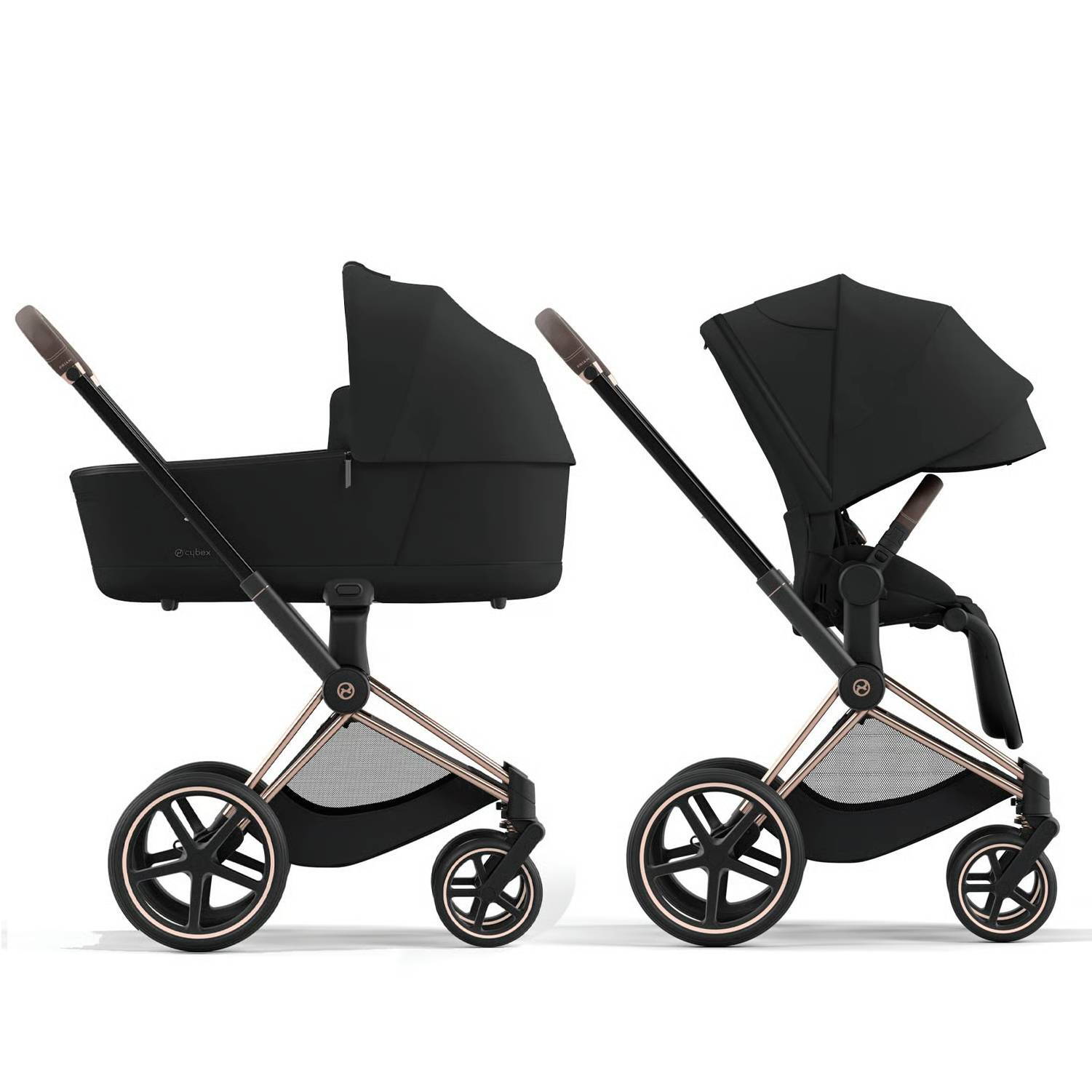 Коляска 2 в 1 Cybex Priam Rose Gold Black, чорна дві разом