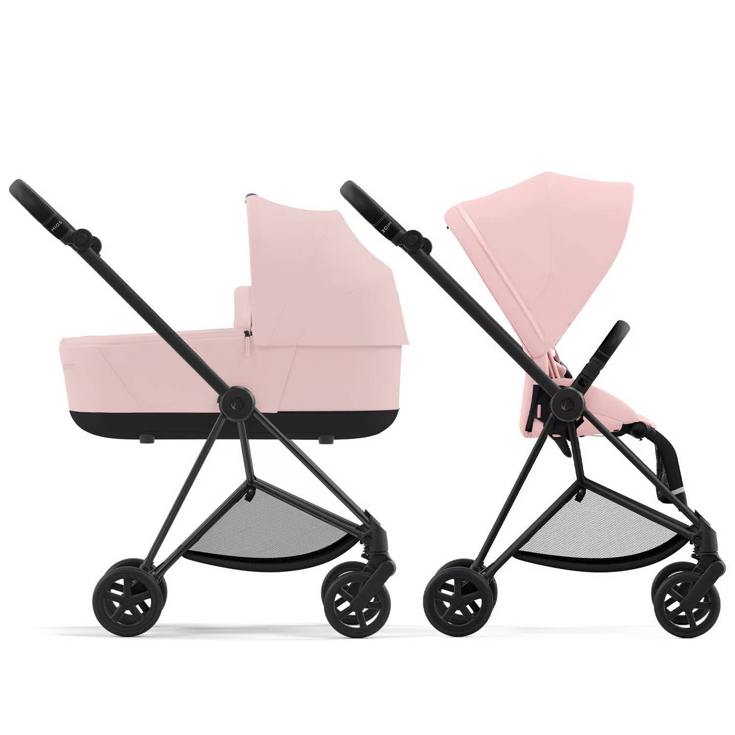 Коляска 2 в 1 Cybex Mios Matt Black Pink, рожева дві