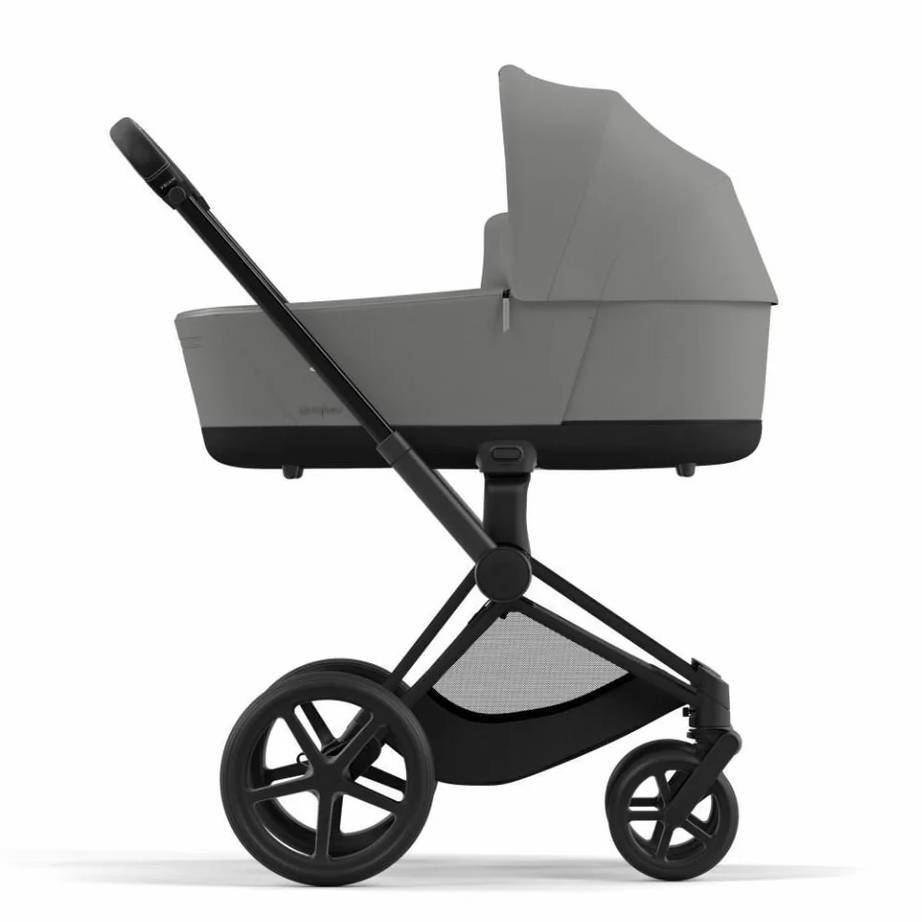Коляска 2 в 1 Cybex Priam Matt Black Grey, сіра люлька бік