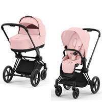 Коляска 2 в 1 Cybex Priam Matt Black Pink, рожева дві