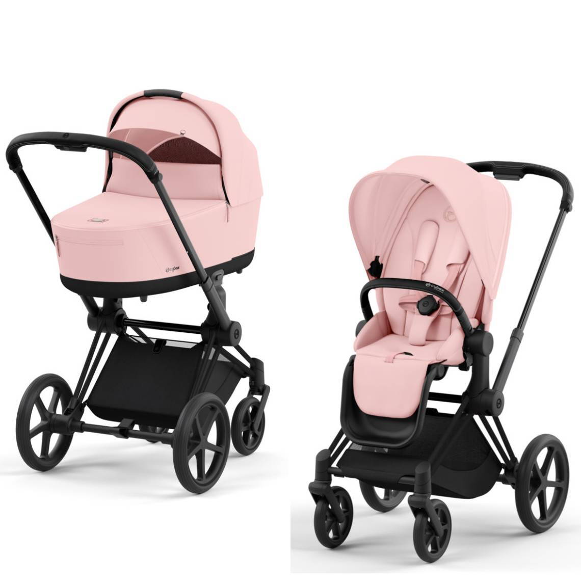 Коляска 2 в 1 Cybex Priam Matt Black Pink, рожева дві