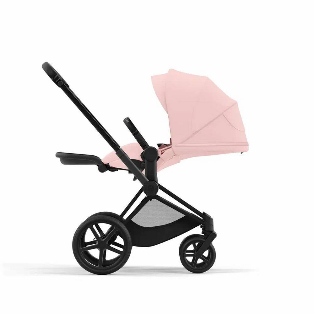 Коляска 2 в 1 Cybex Priam Matt Black Pink, рожева розкладена
