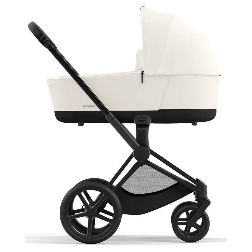 Коляска 2 в 1 Cybex Priam Matt Black White, біла люлька бік