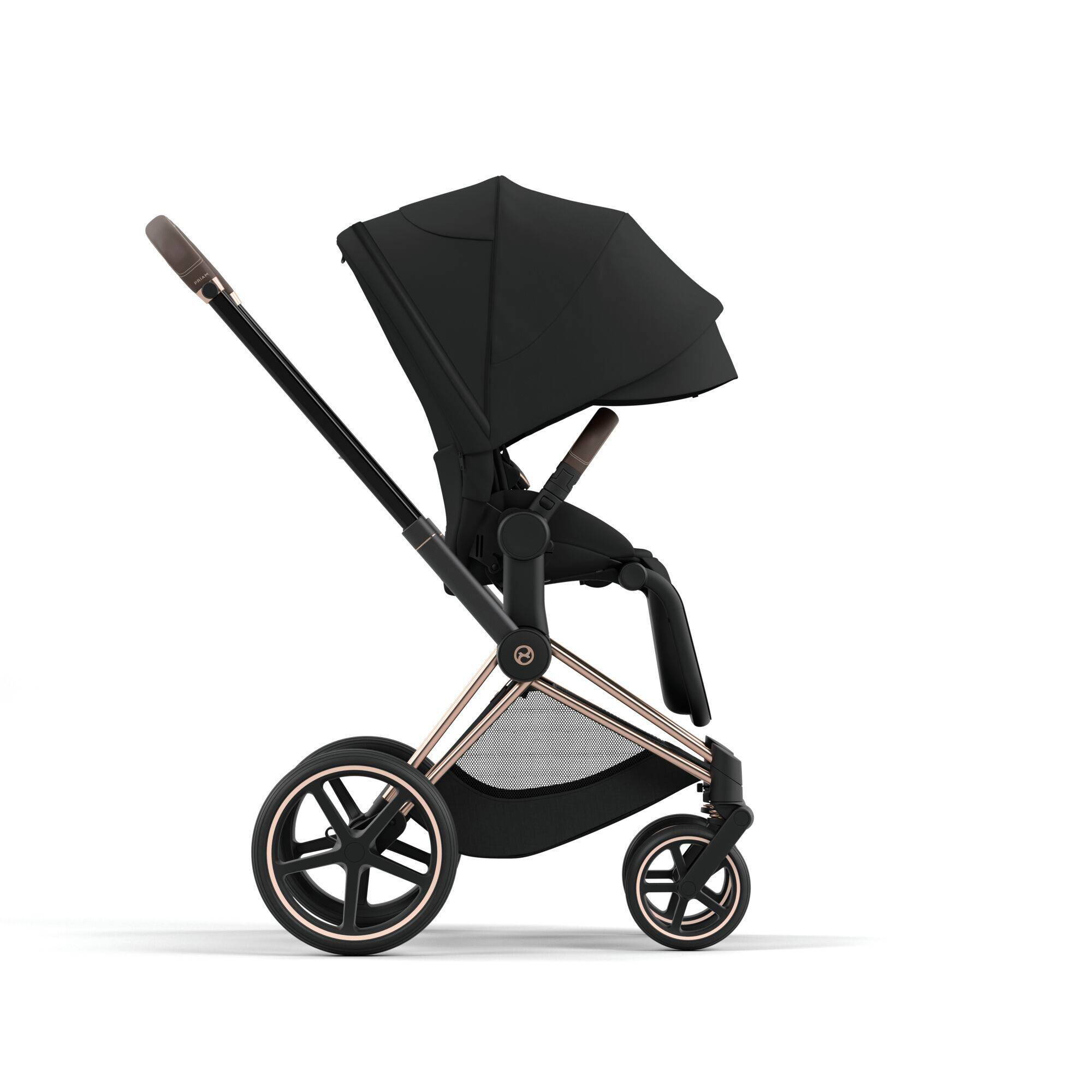 Коляска 2 в 1 Cybex Priam Rose Gold Black, чорна прогулянка бік