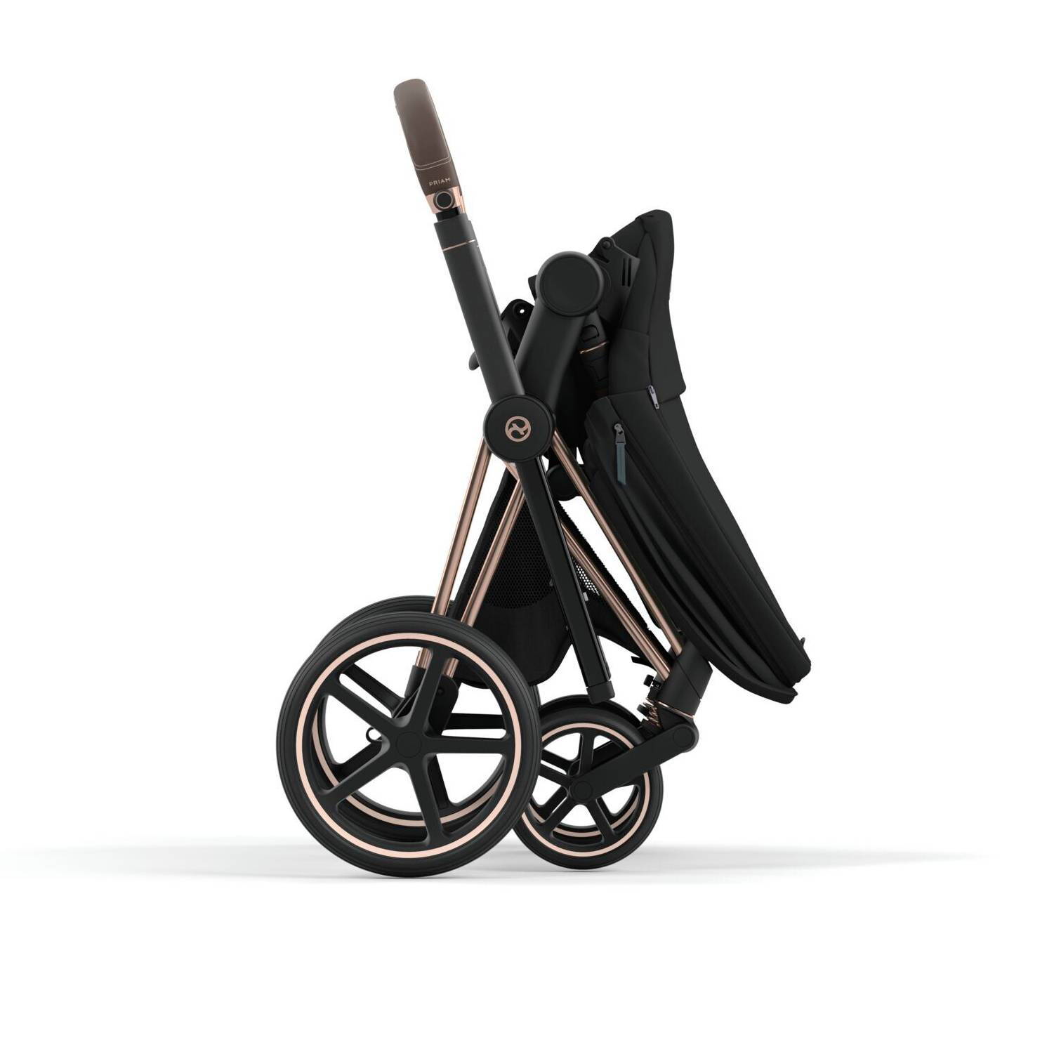 Коляска 2 в 1 Cybex Priam Rose Gold Black, чорна складання