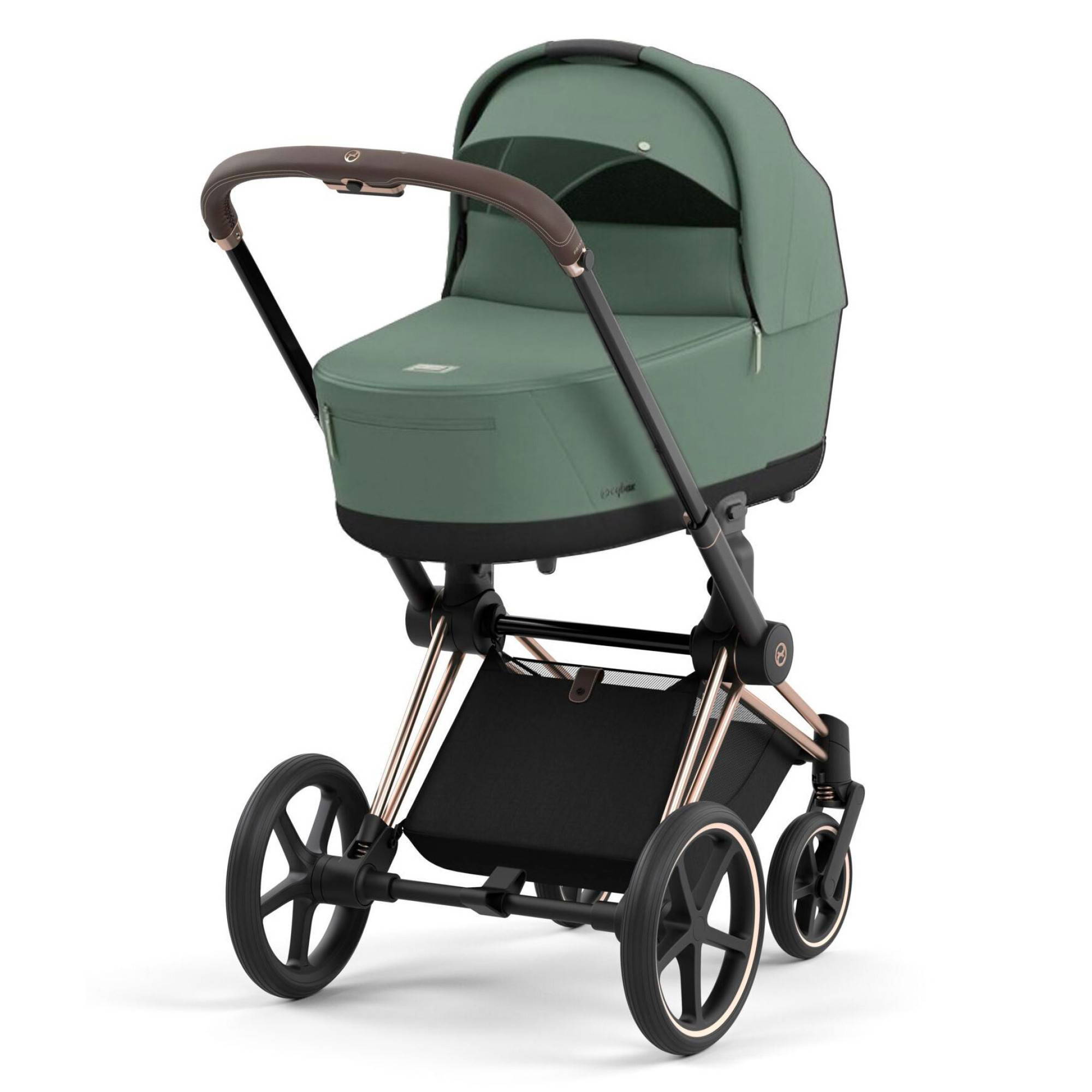 Коляска 2 в 1 Cybex Priam Rose Gold Green, зелена люлька бік