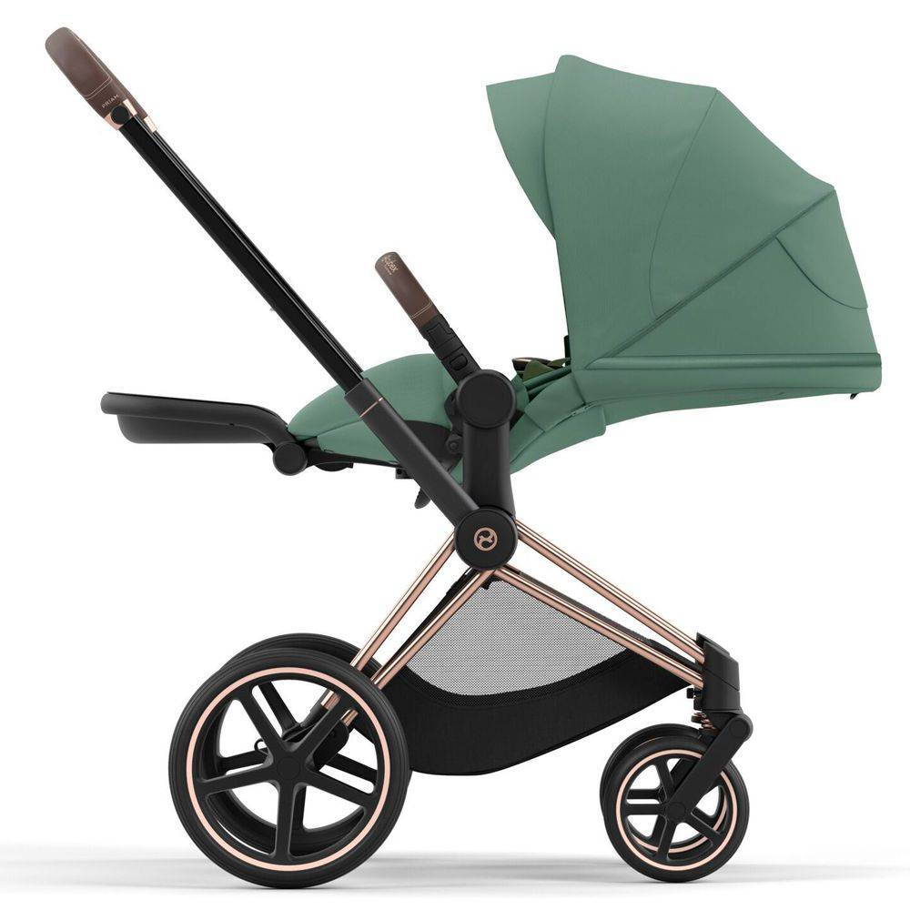 Коляска 2 в 1 Cybex Priam Rose Gold Green, зелена розкладена
