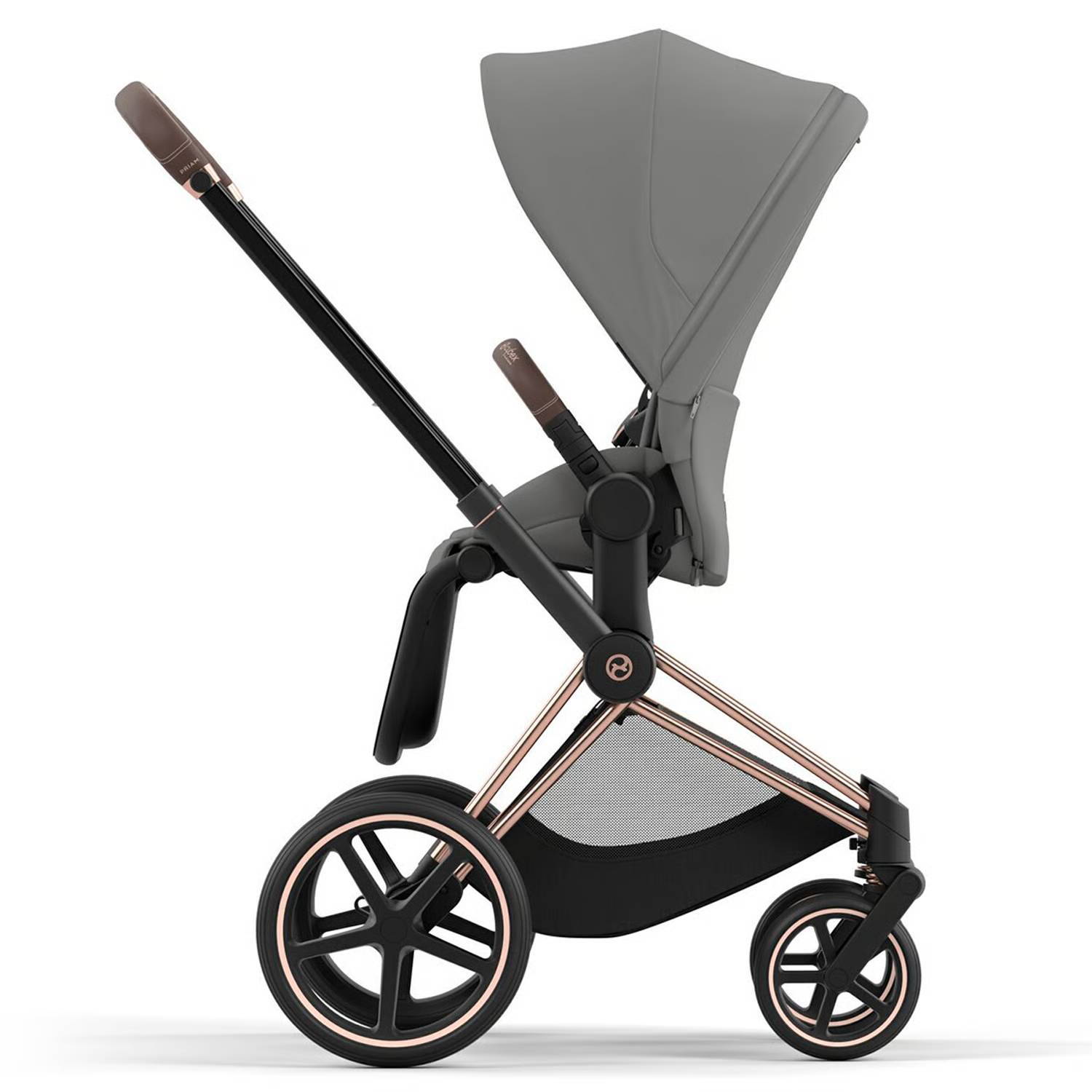 Коляска 2 в 1 Cybex Priam Rose Gold Grey, сіра бік прогулянка