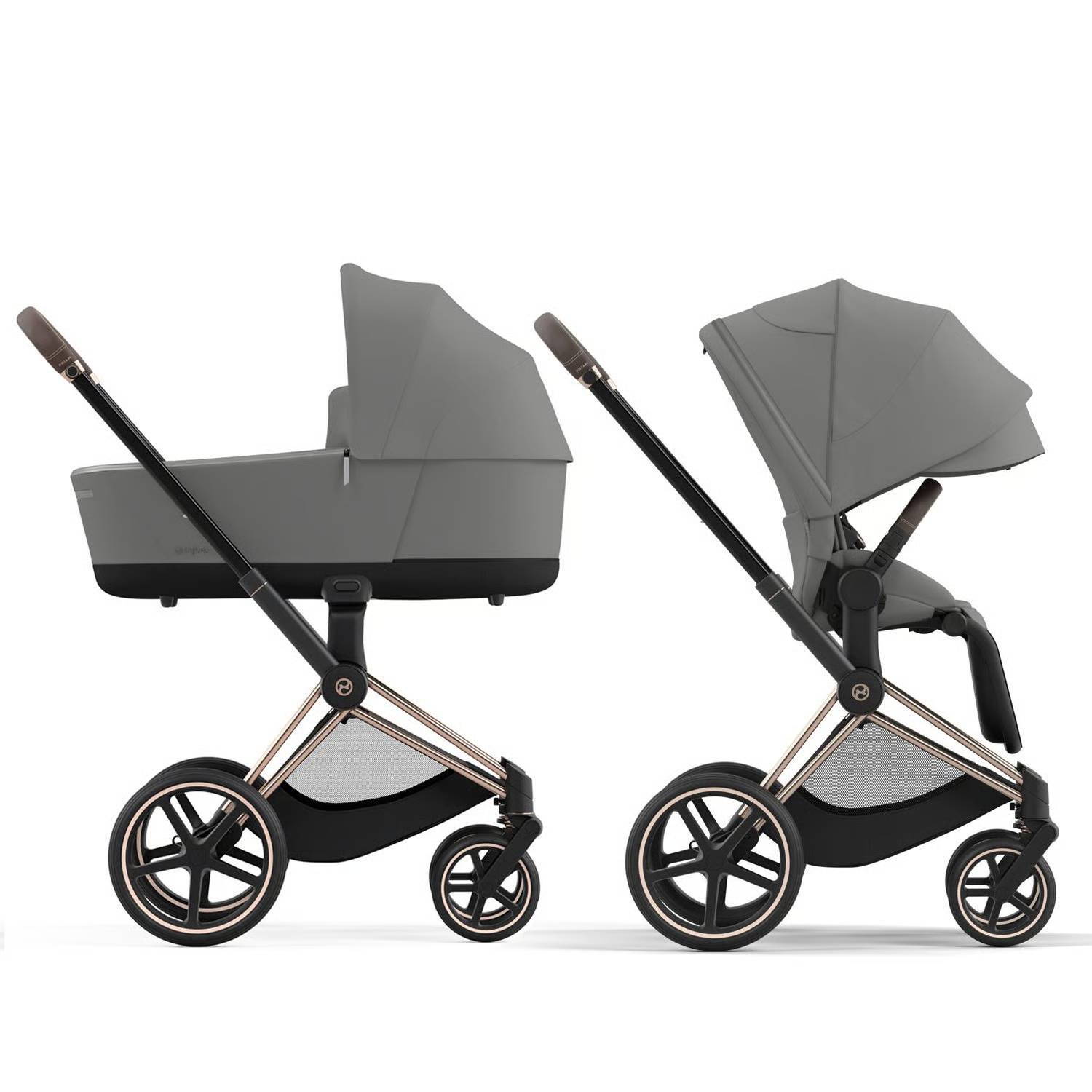 Коляска 2 в 1 Cybex Priam Rose Gold Grey, сіра дві