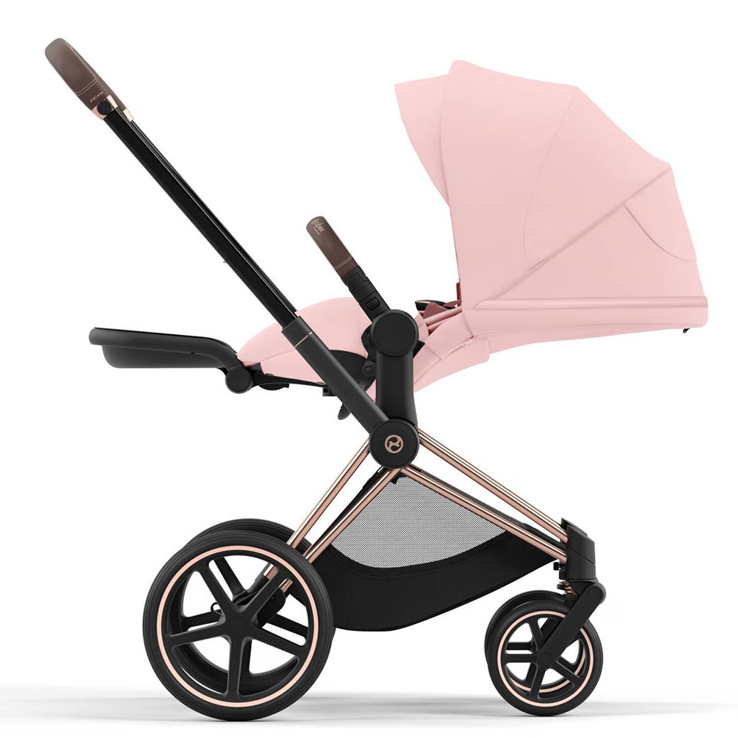 Коляска 2 в 1 Cybex Priam Rose Gold Pink, рожева розкладена