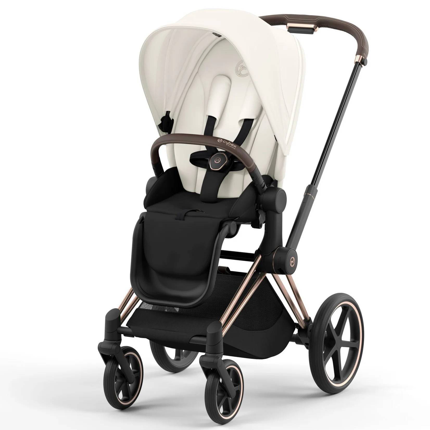 Коляска 2 в 1 Cybex Priam Rose Gold White, біла прогулянка|
