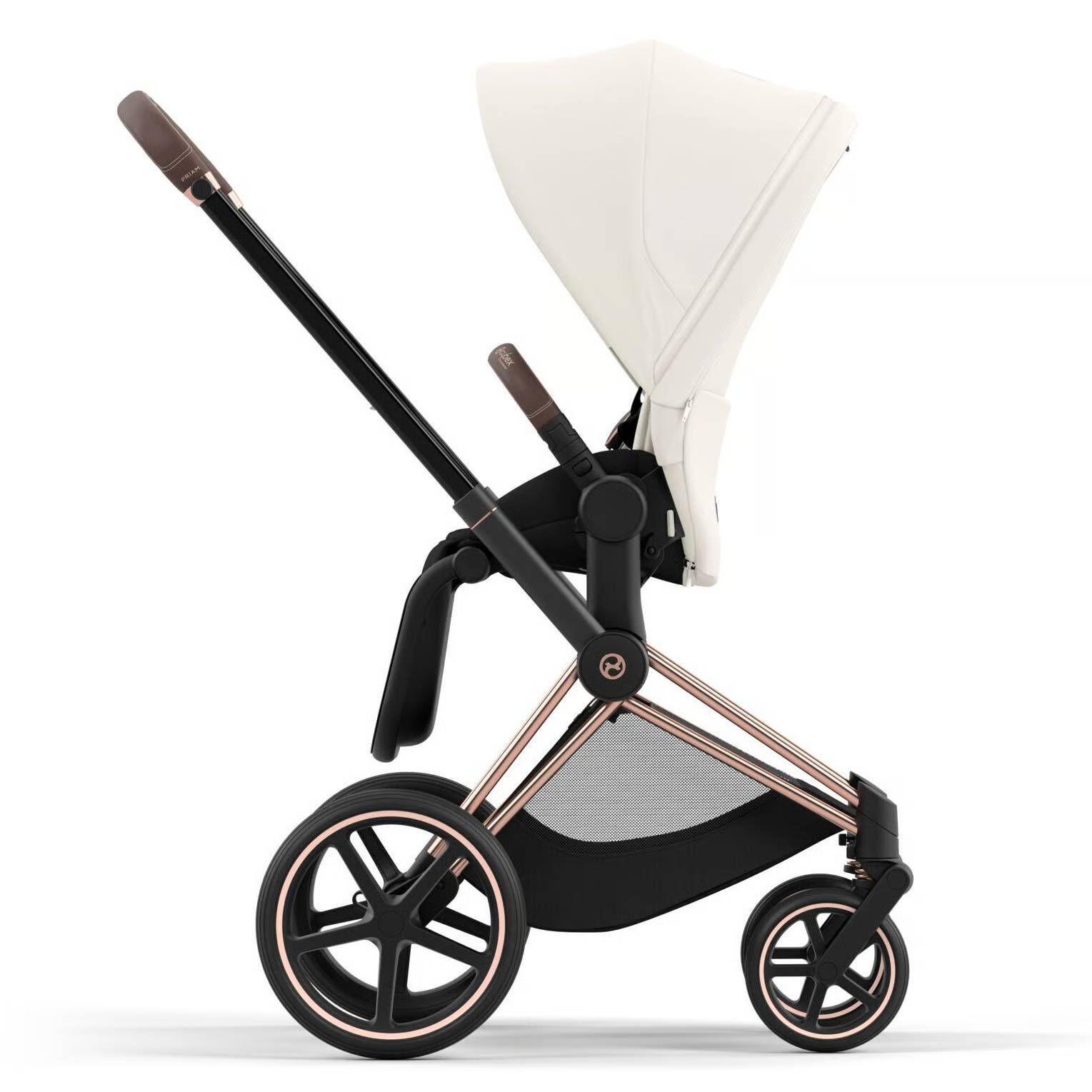Коляска 2 в 1 Cybex Priam Rose Gold White, біла прогулянкова прямо|