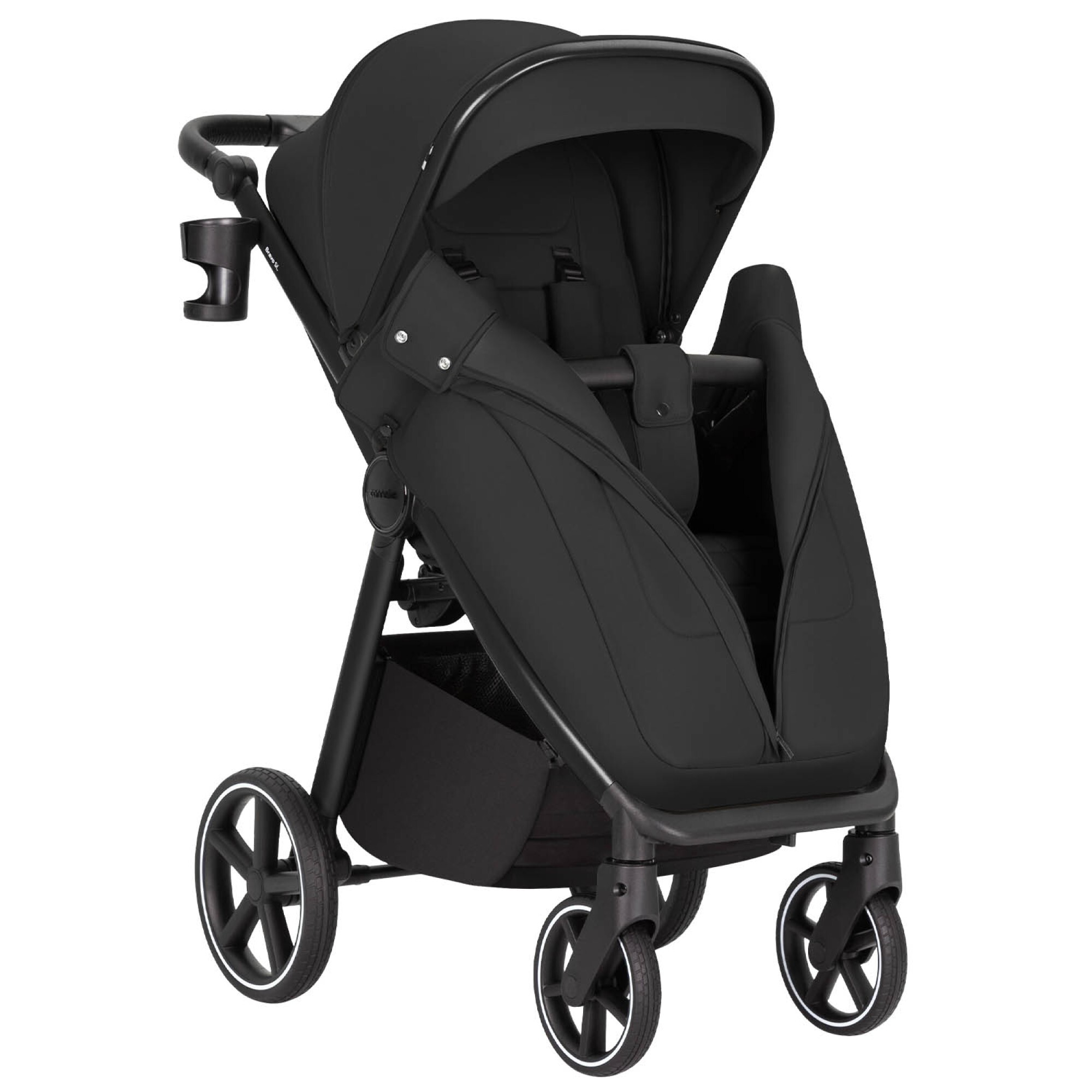 Прогулянкова коляска Carrello Bravo SL Deluxe чорного кольору з відкритим чохлом на капюшоні 
