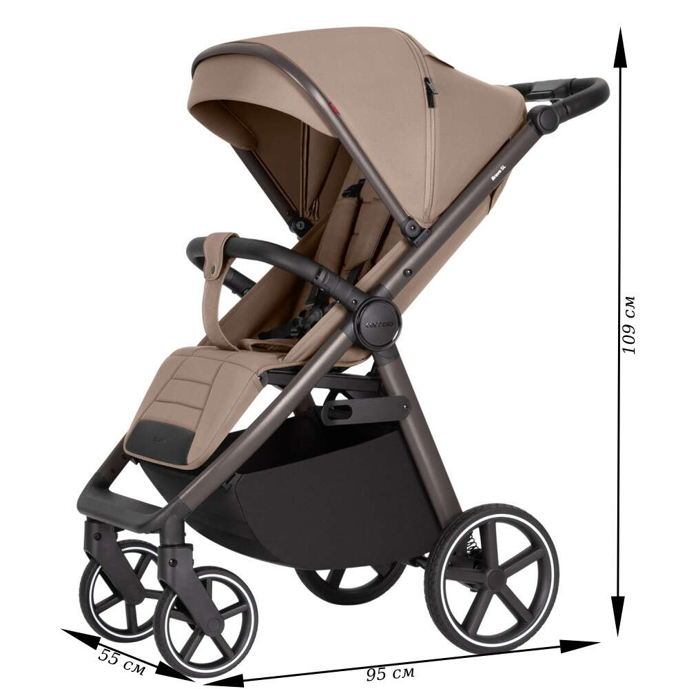 Бежева коляска Carrello Bravo SL Deluxe з показаними розмірами 