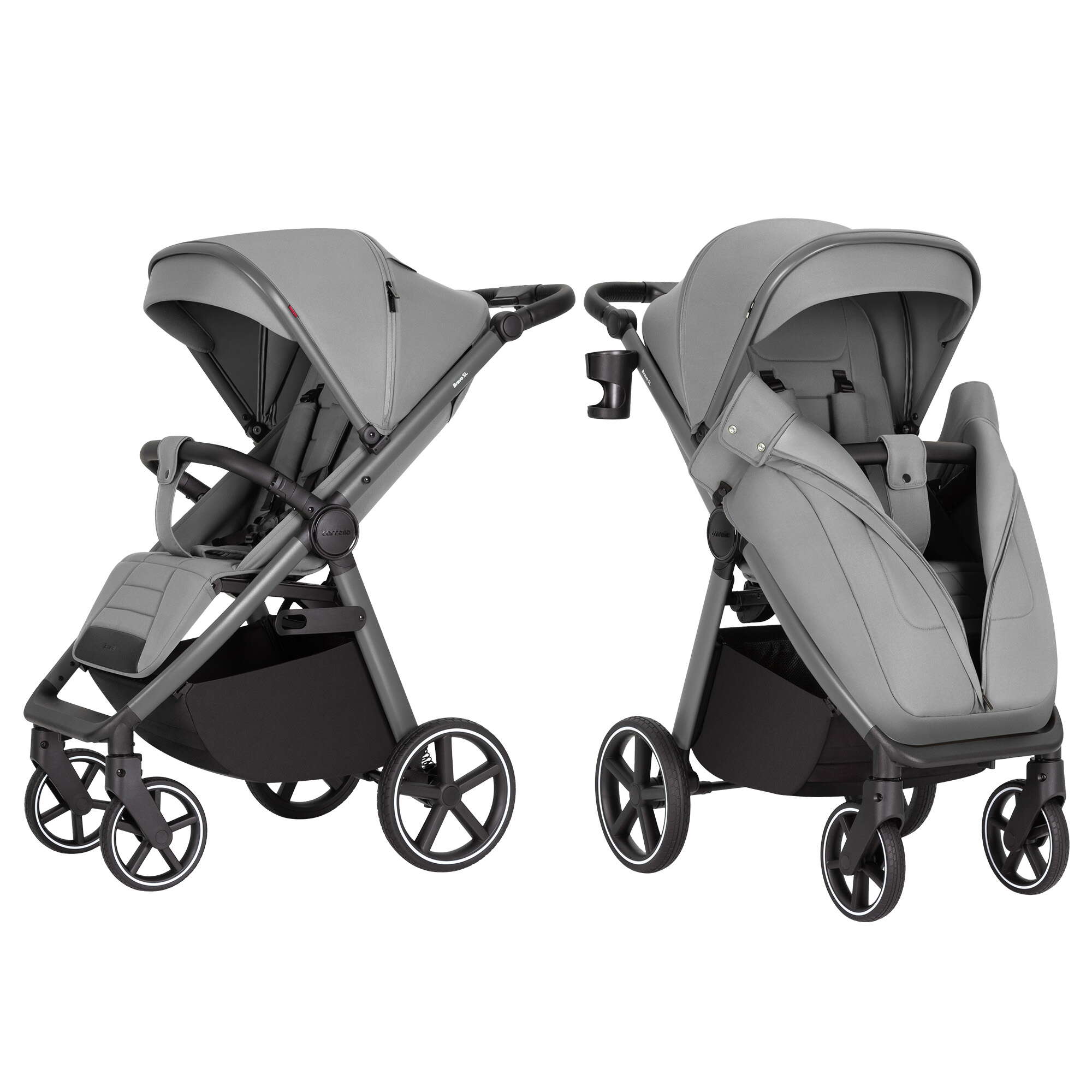  Две прогулочные коляски Carrello Bravo SL Deluxe серая с разных ракурсов